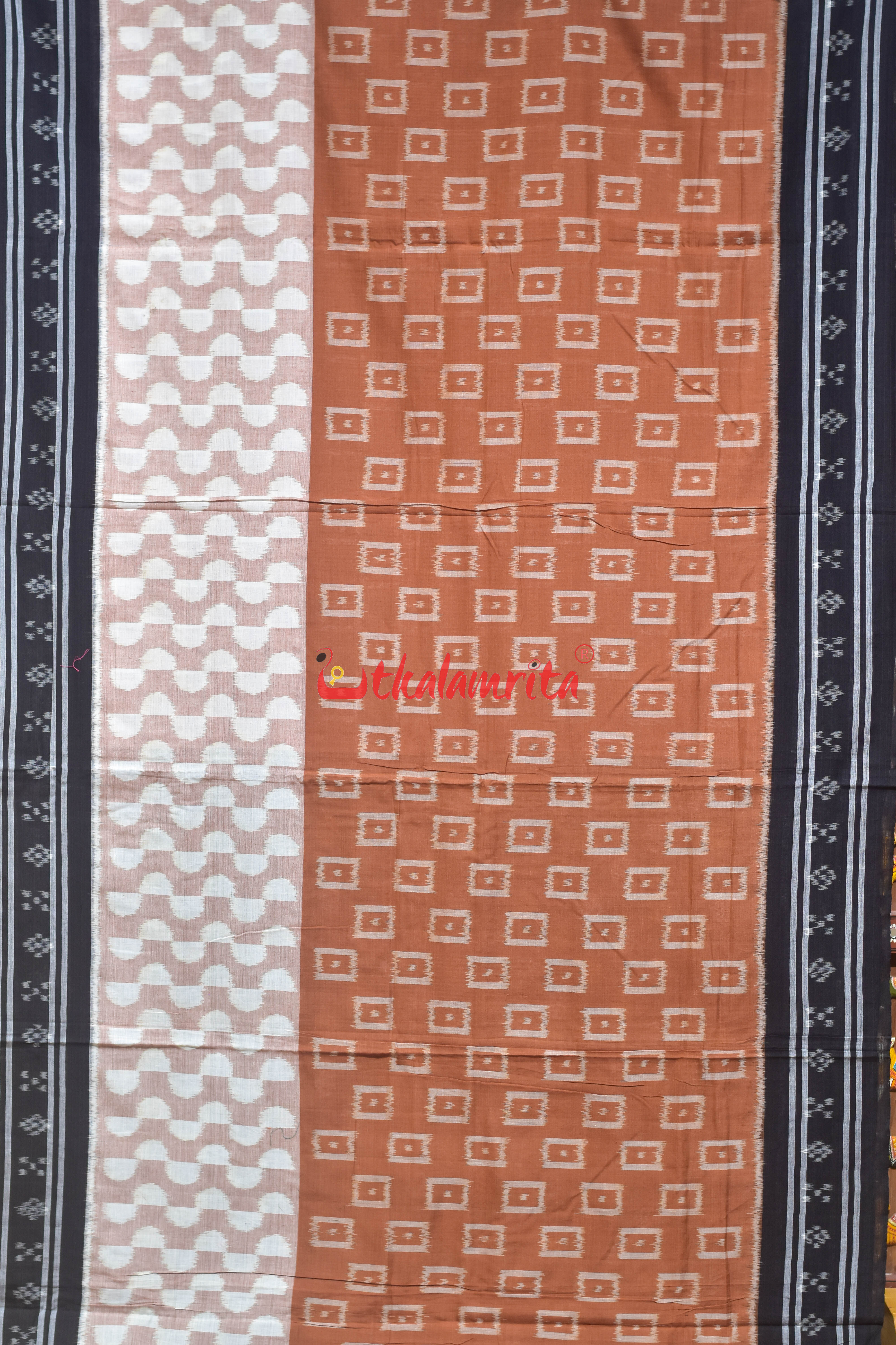 Half half Brown Peach Khandua Cotton Saree