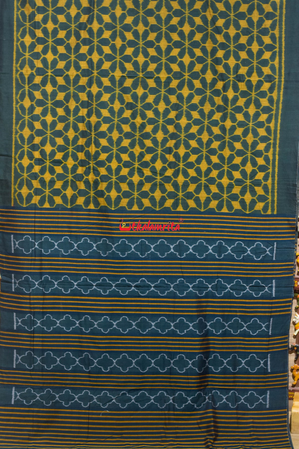 Special Bandha Green Yellow Khandua Cotton Saree