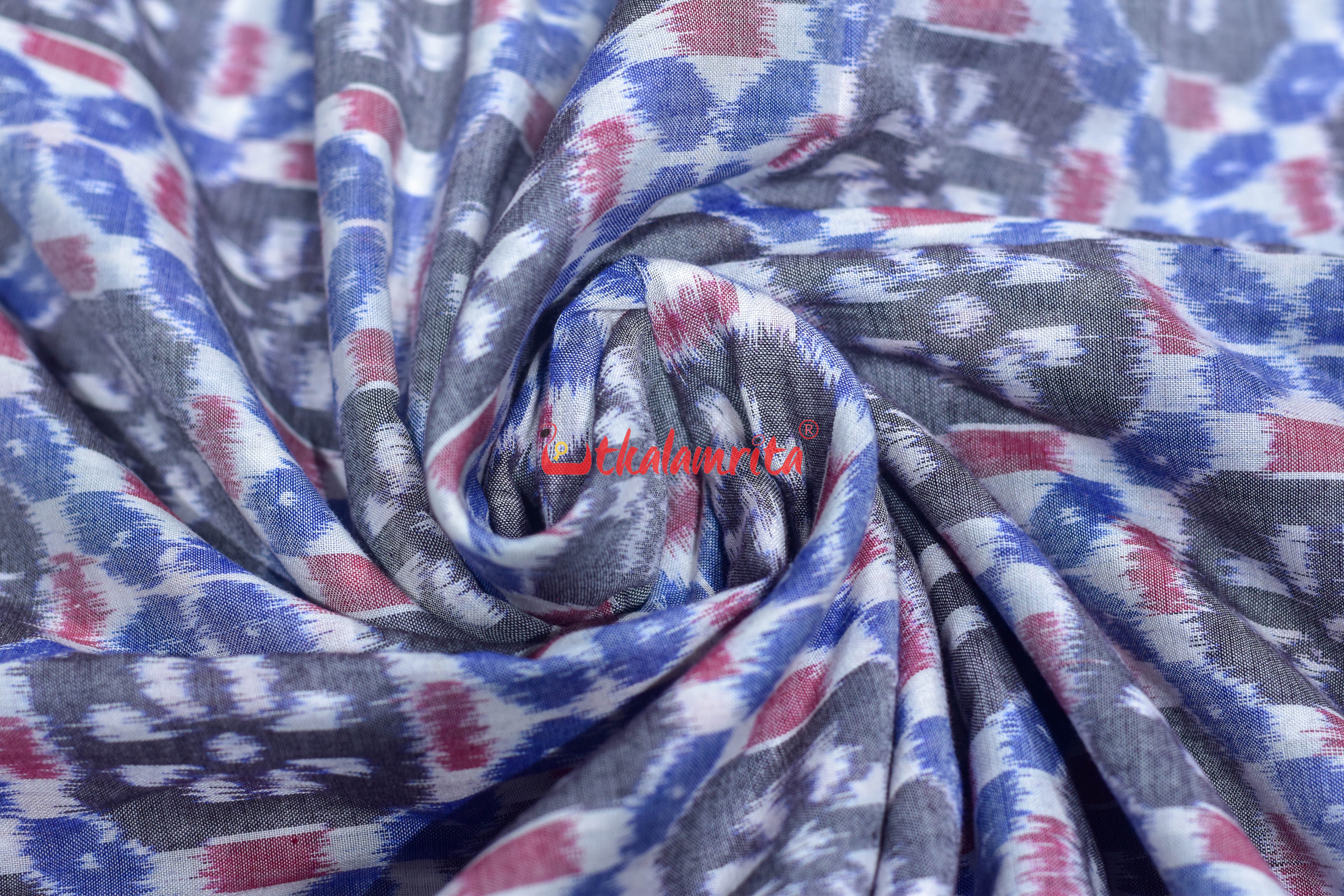 4D White Grey Flower Sambalpuri Cotton (Fabric)