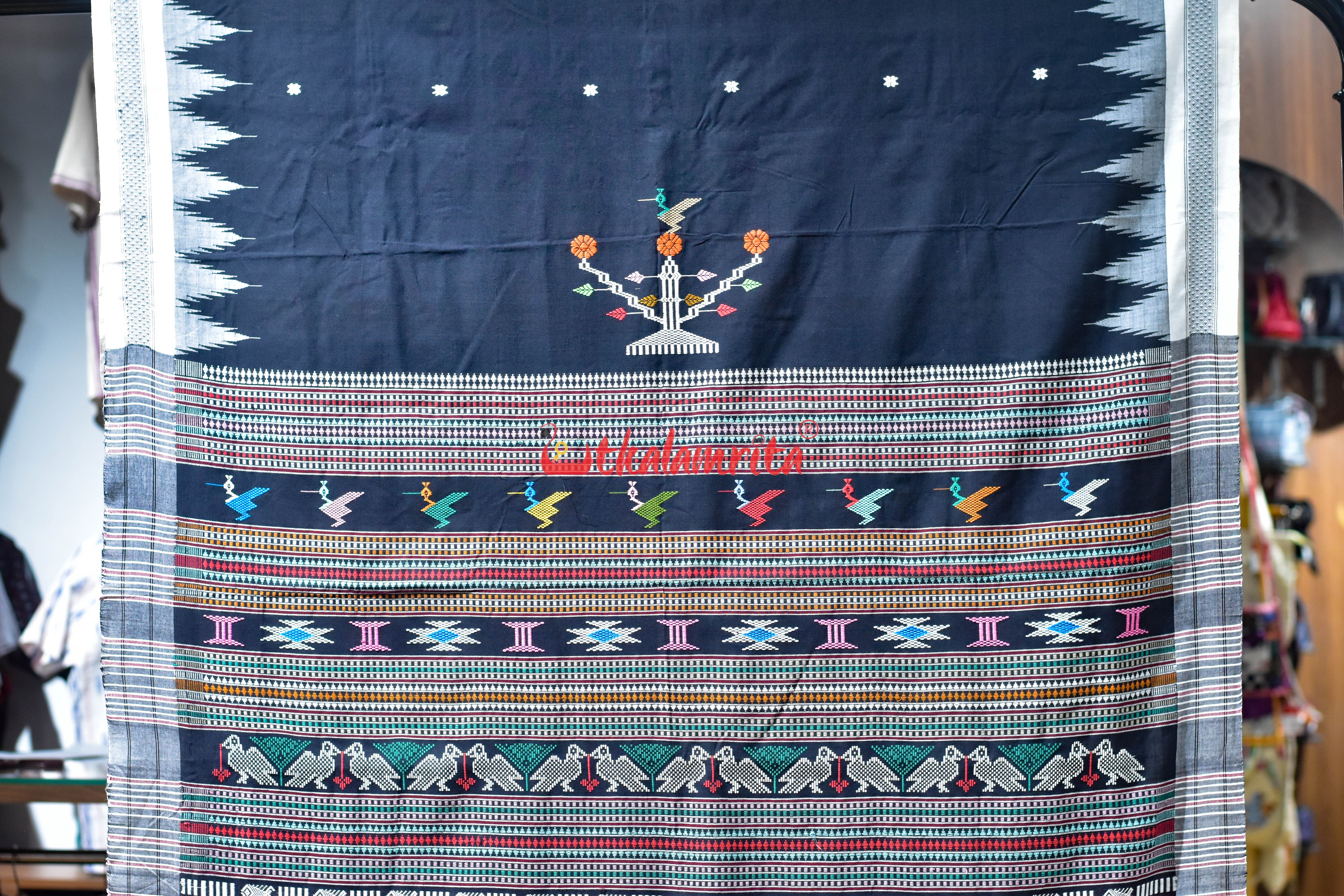 Black Mukta Punji Border Original Ganjam Bomkai Cotton Saree