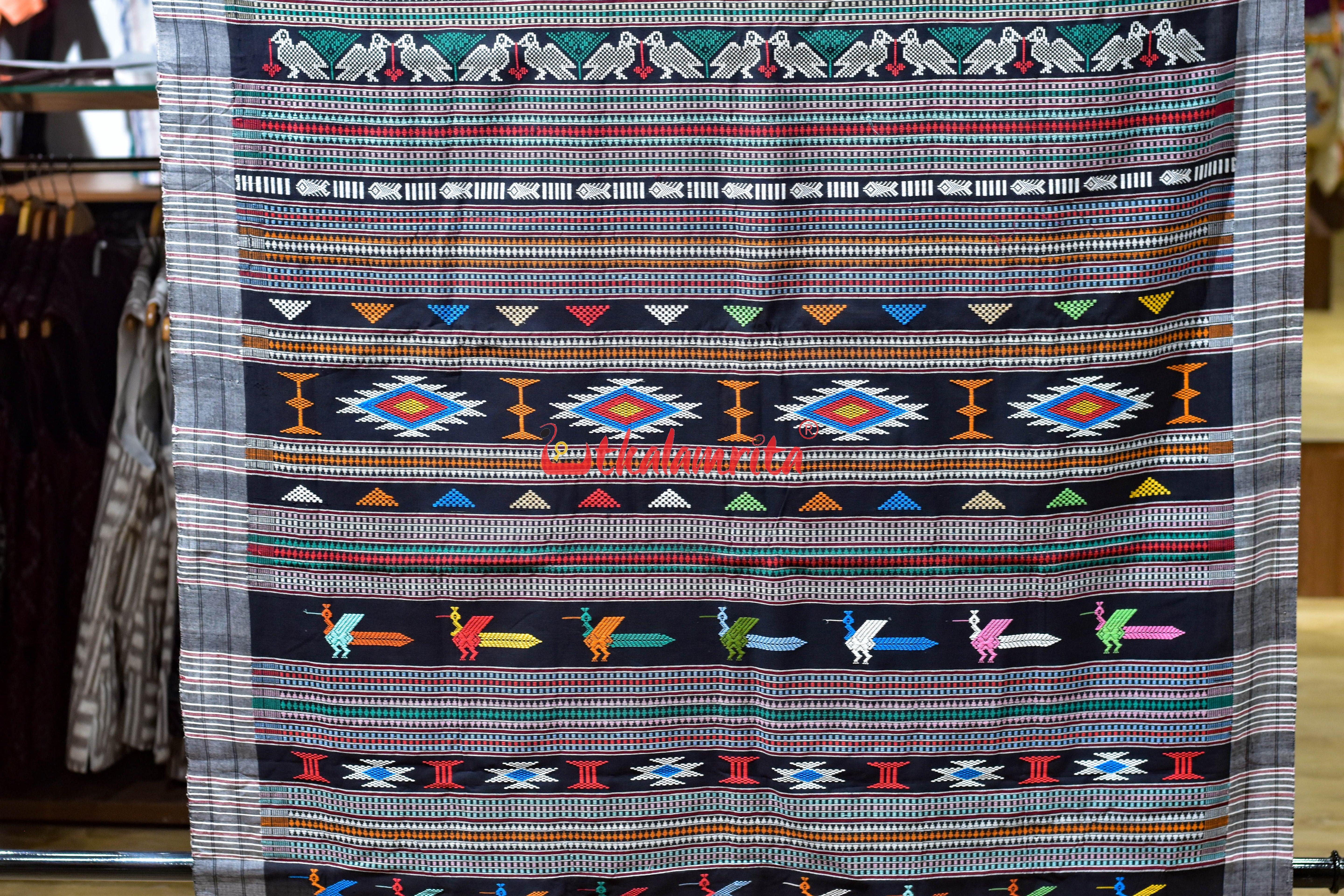 Black Mukta Punji Border Original Ganjam Bomkai Cotton Saree