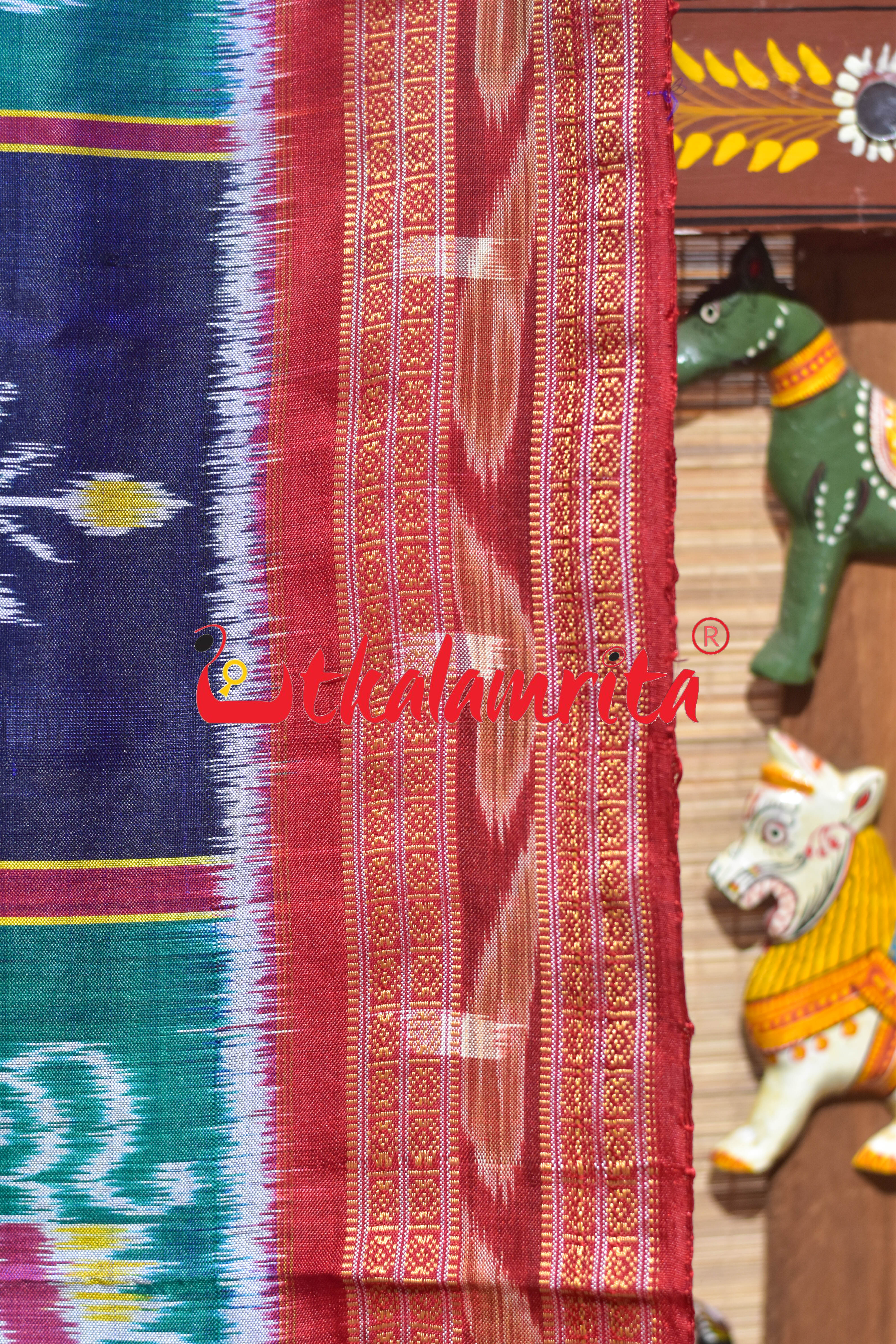 Blue Teal Green Khandua Silk Saree