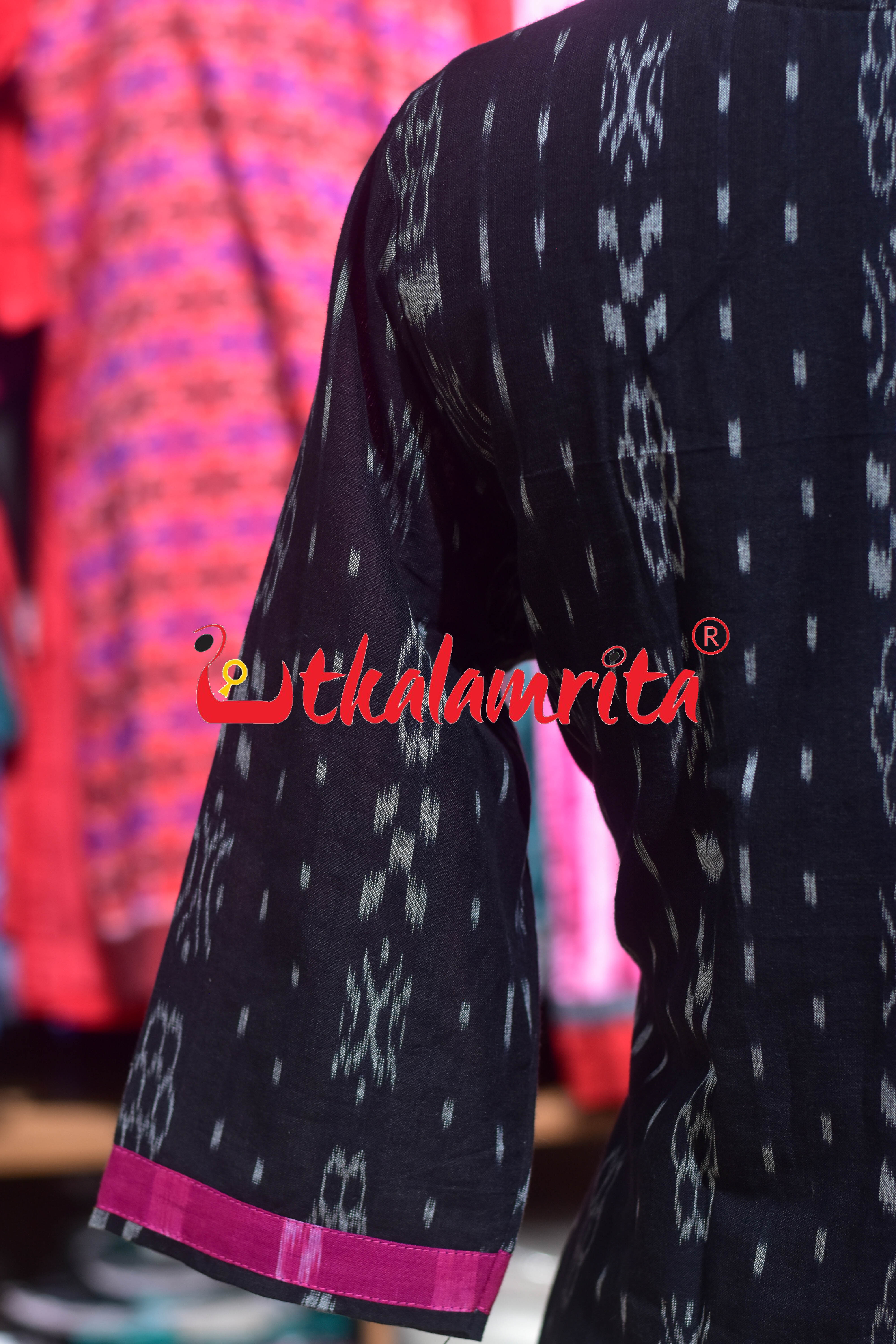 Black Ikat Middle Flowers (Ladies' Kurti)