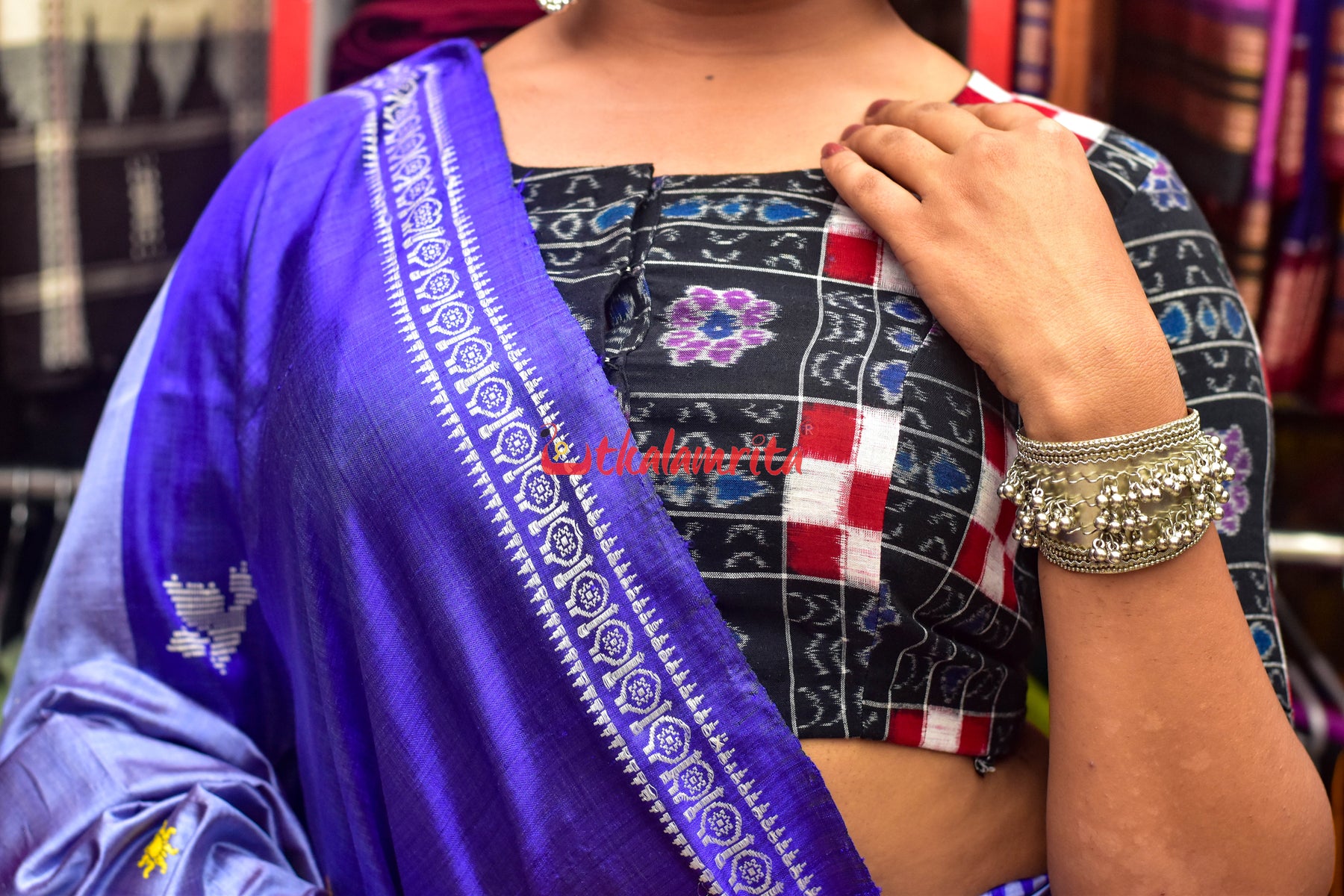Sky Blue Konark Temple Tussar by Mulberry Silk Saree