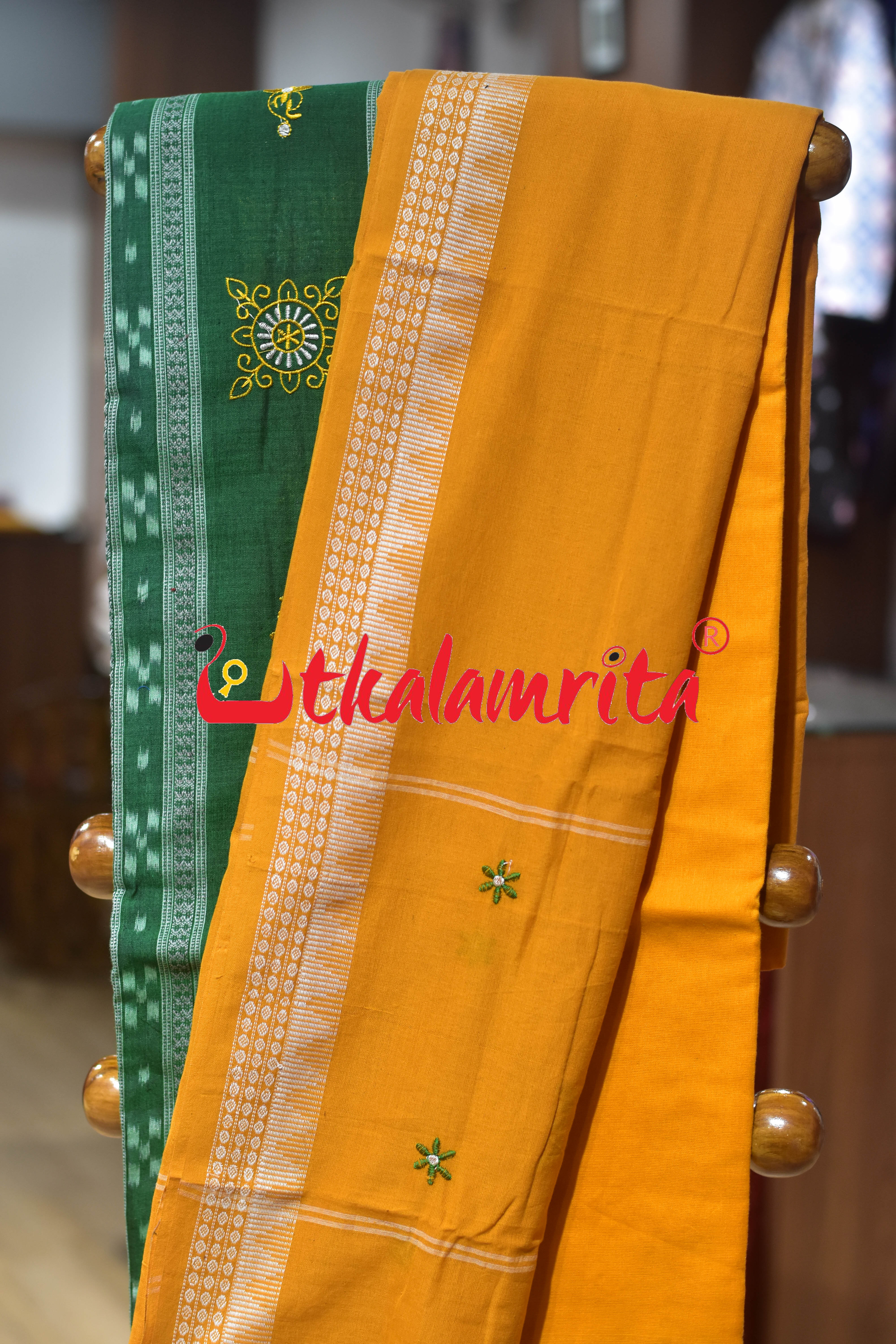 Green Yellow Big Flower Cotton Dress Set