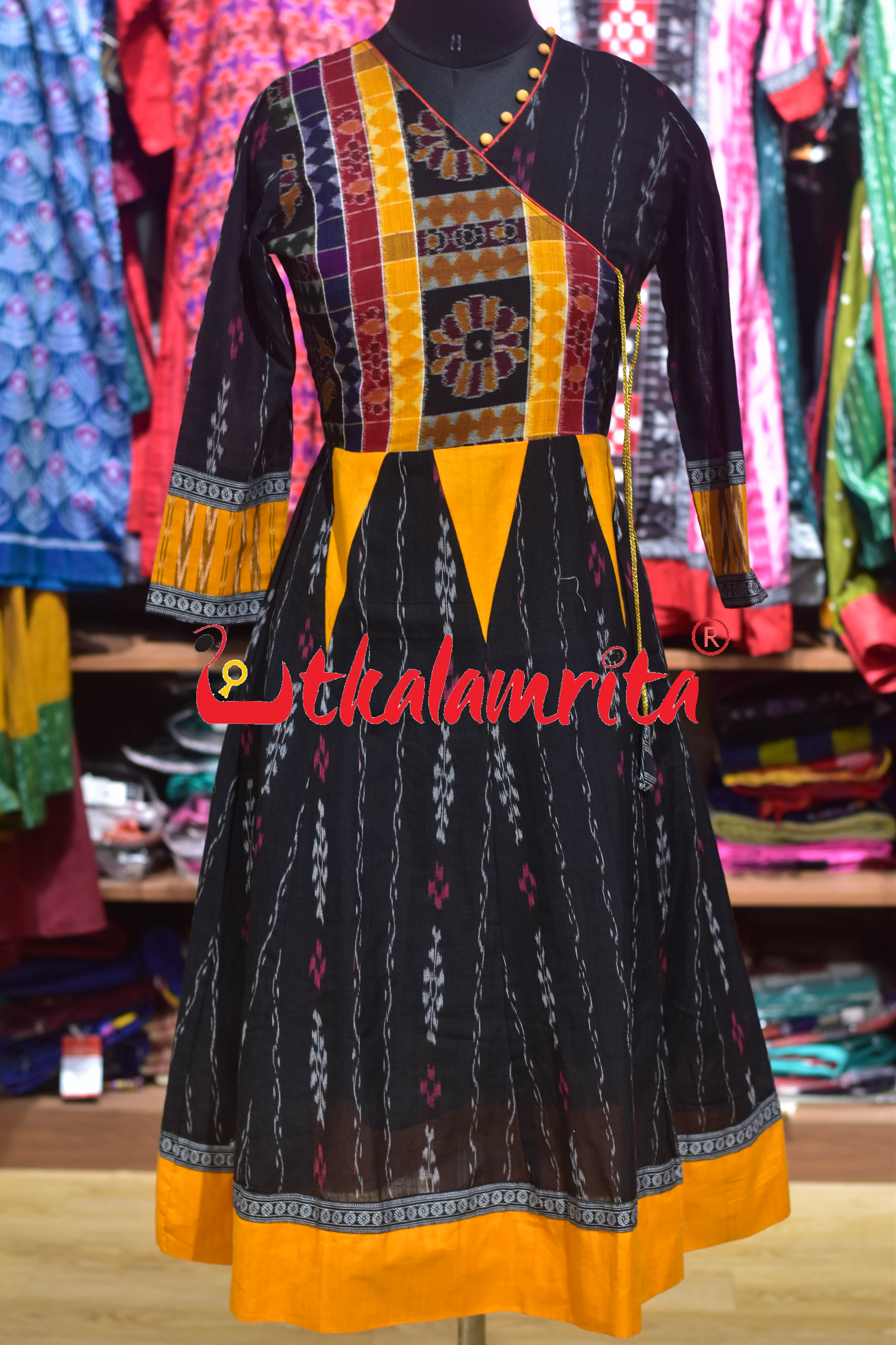 Black Ikat Yellow Kumbha Utkala Laxmi (Ladies' Gown)