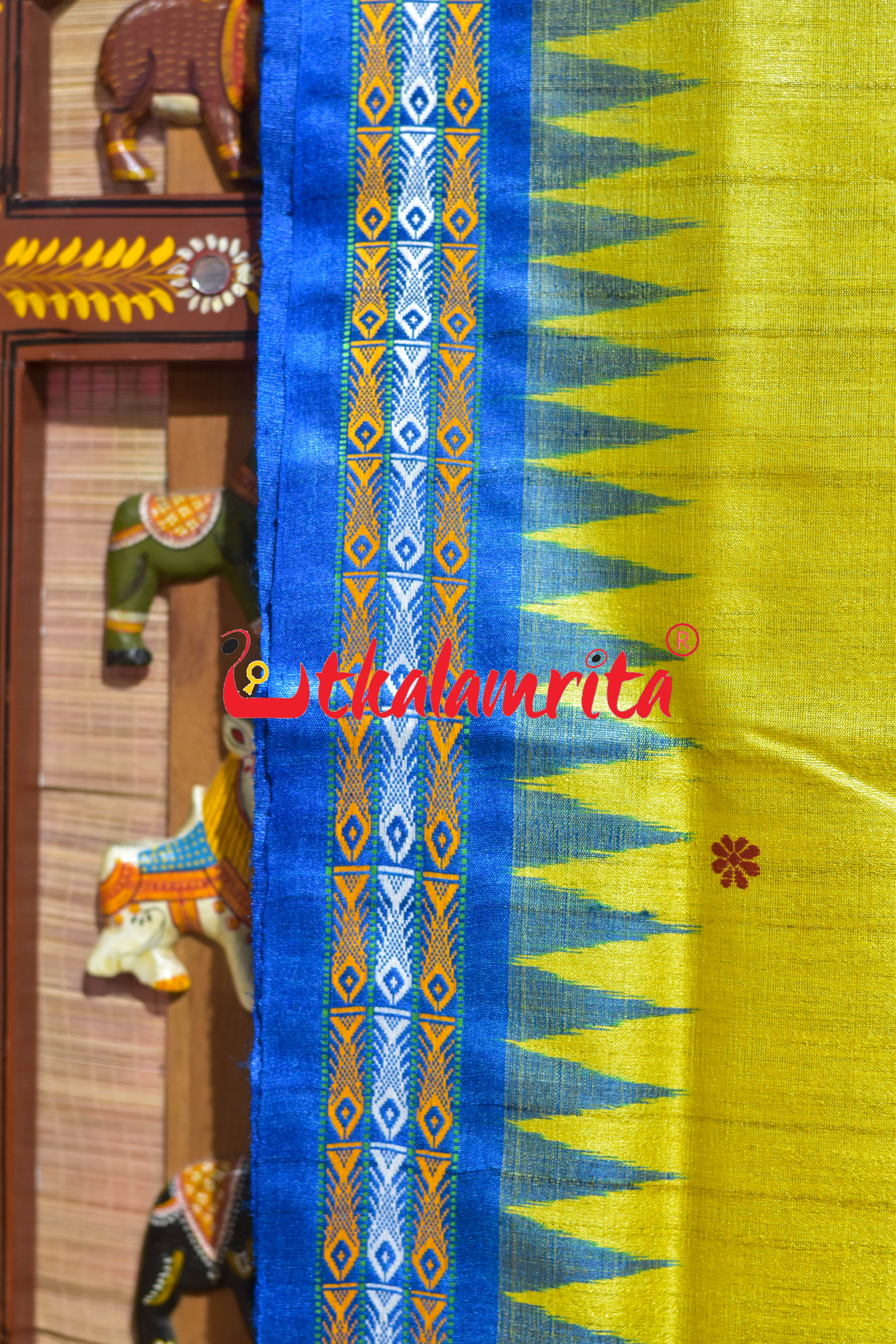 Yellow with Blue Dolabedi Gopalpur Tussar Silk Saree