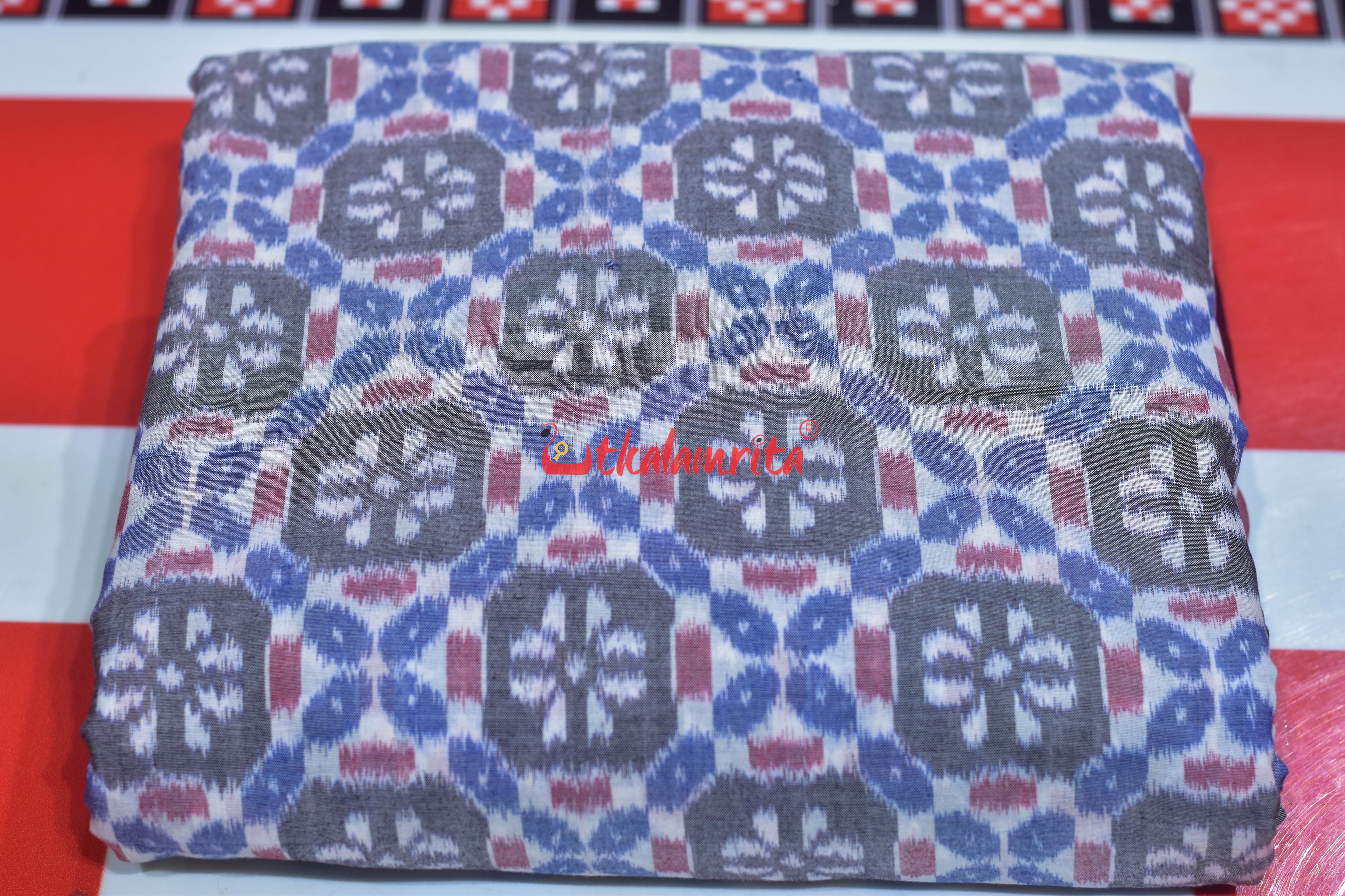 4D White Grey Flower Sambalpuri Cotton (Fabric)