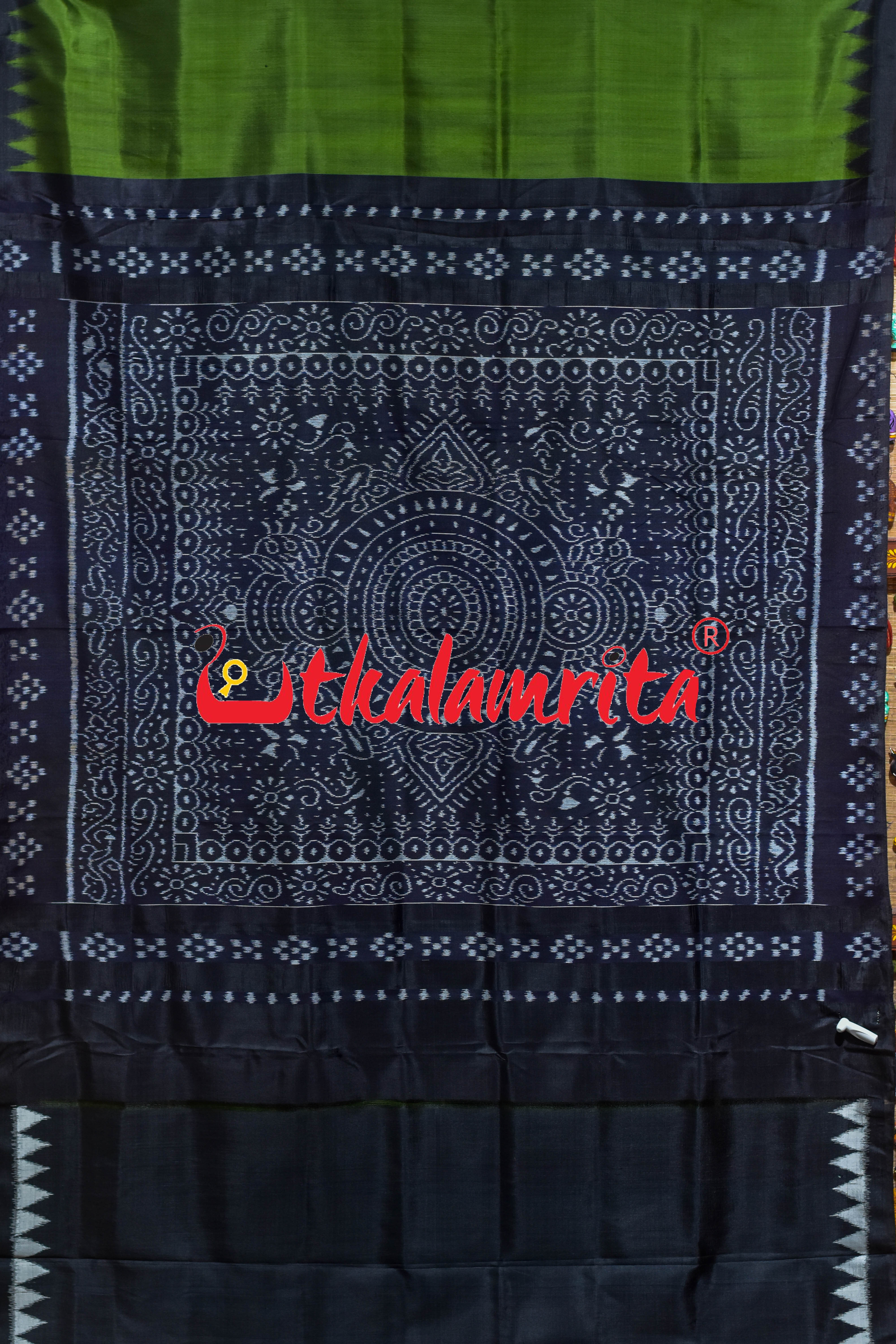 Mehndi Black Jhoti Anchal Khandua Silk Saree