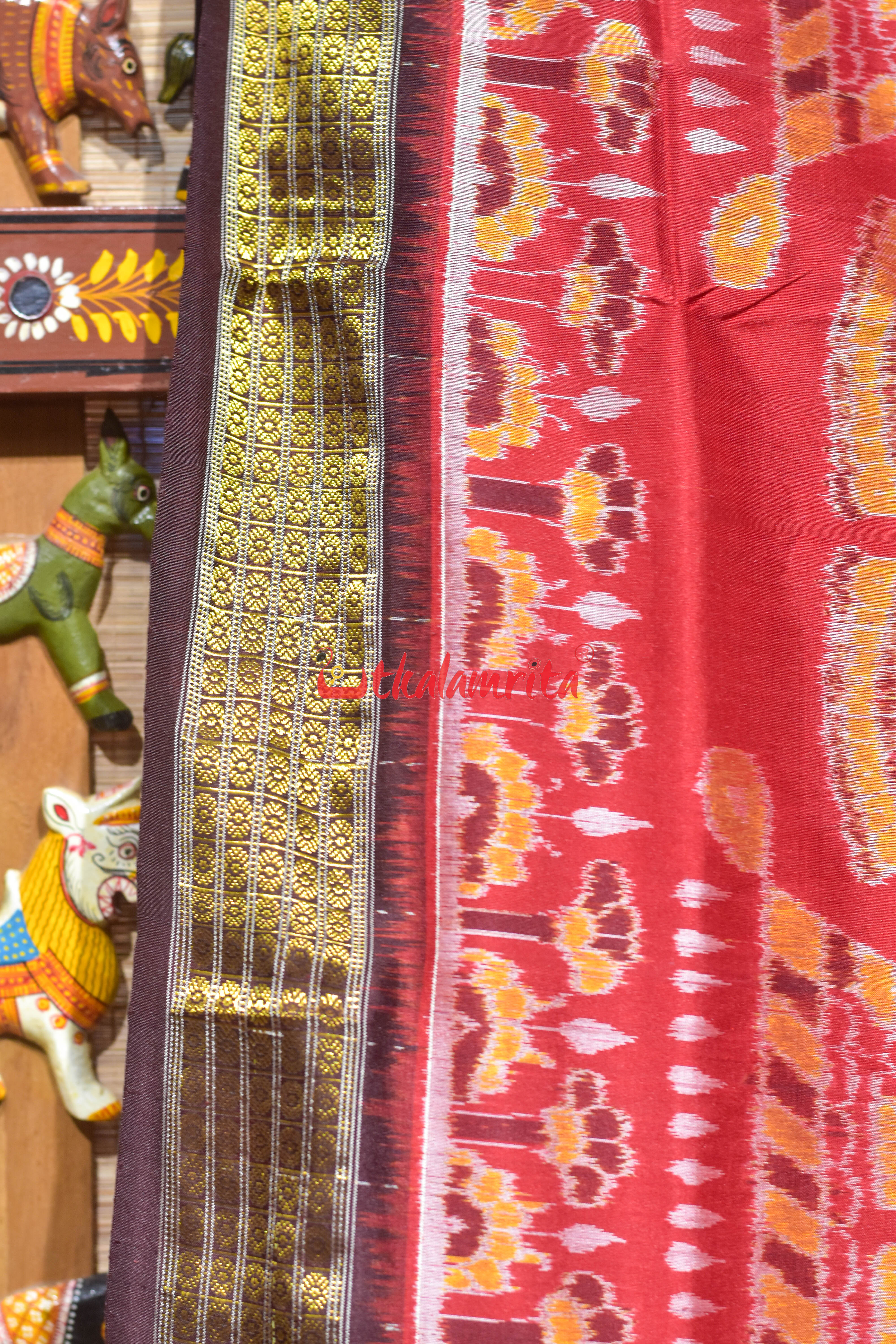 Half Tissue Red Diwali Sambalpuri Silk Saree