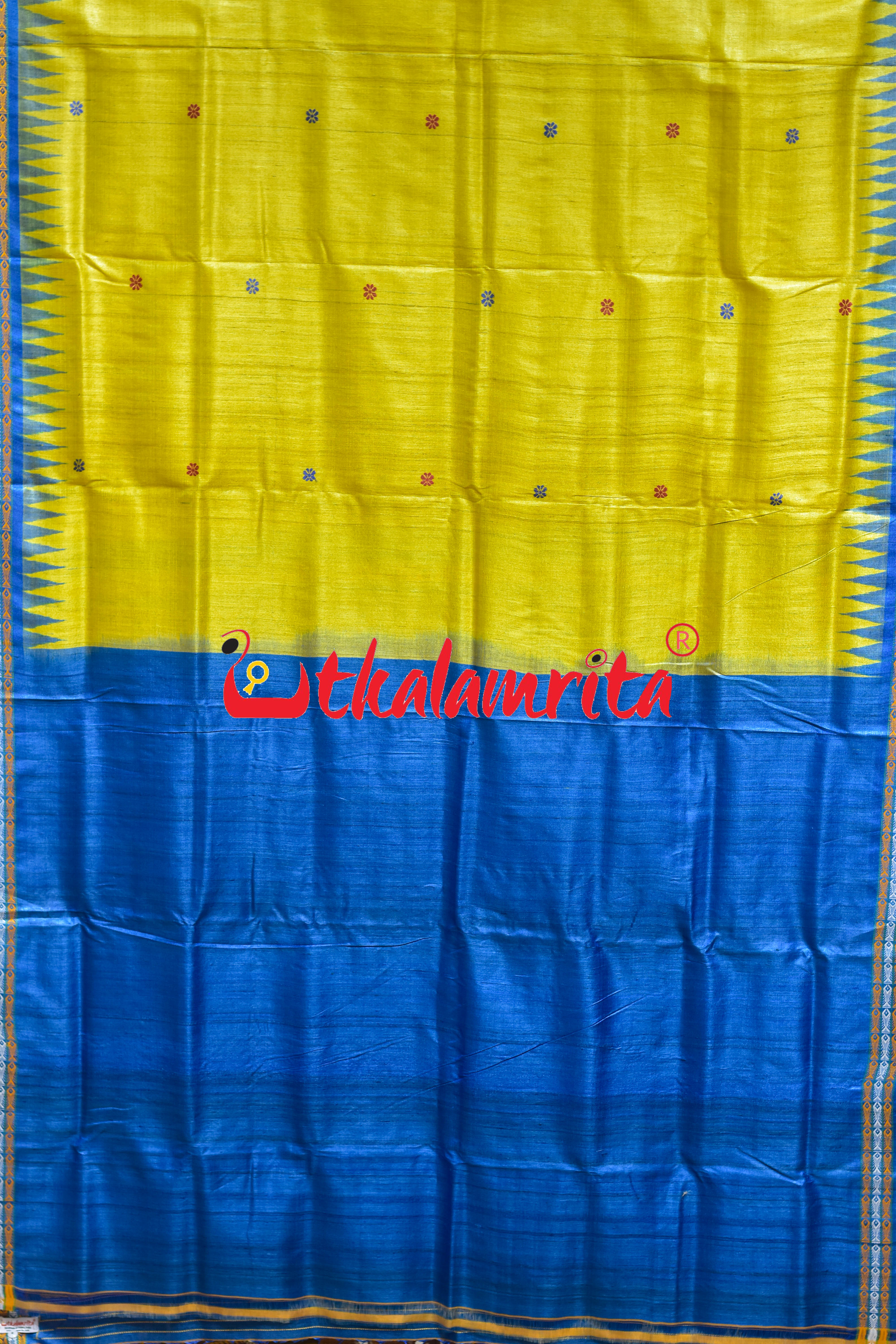 Yellow with Blue Dolabedi Gopalpur Tussar Silk Saree