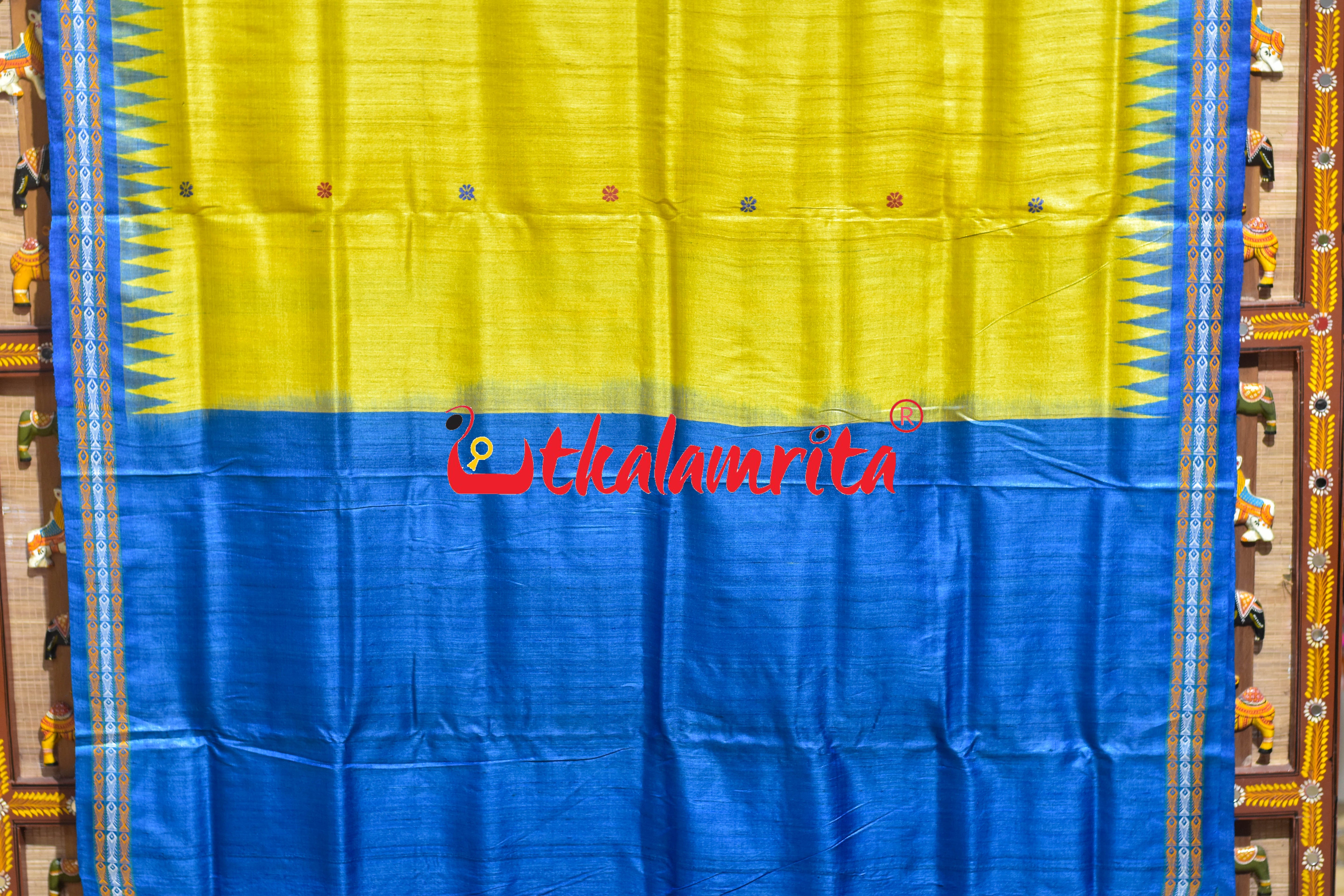 Yellow with Blue Dolabedi Gopalpur Tussar Silk Saree