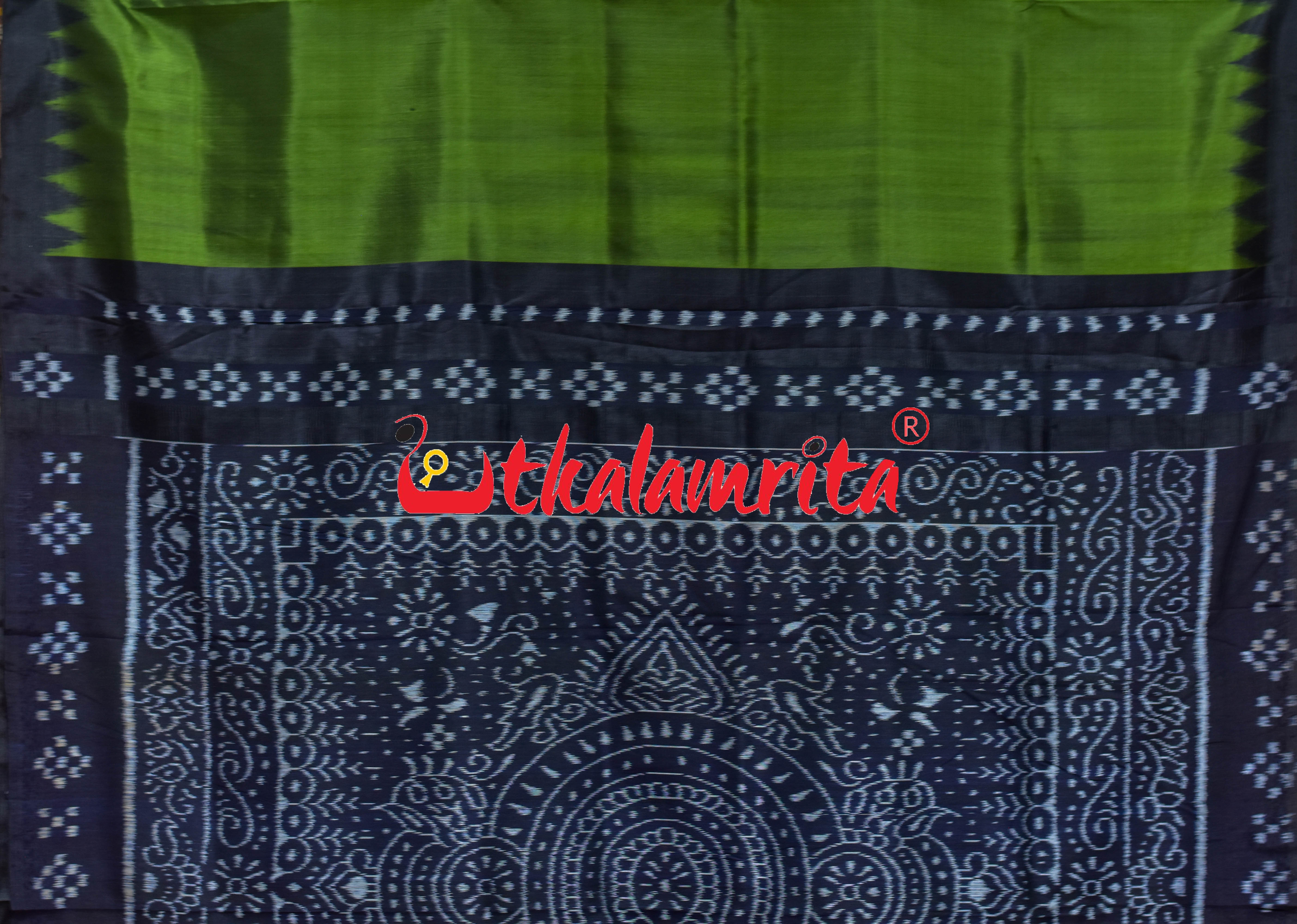 Mehndi Black Jhoti Anchal Khandua Silk Saree