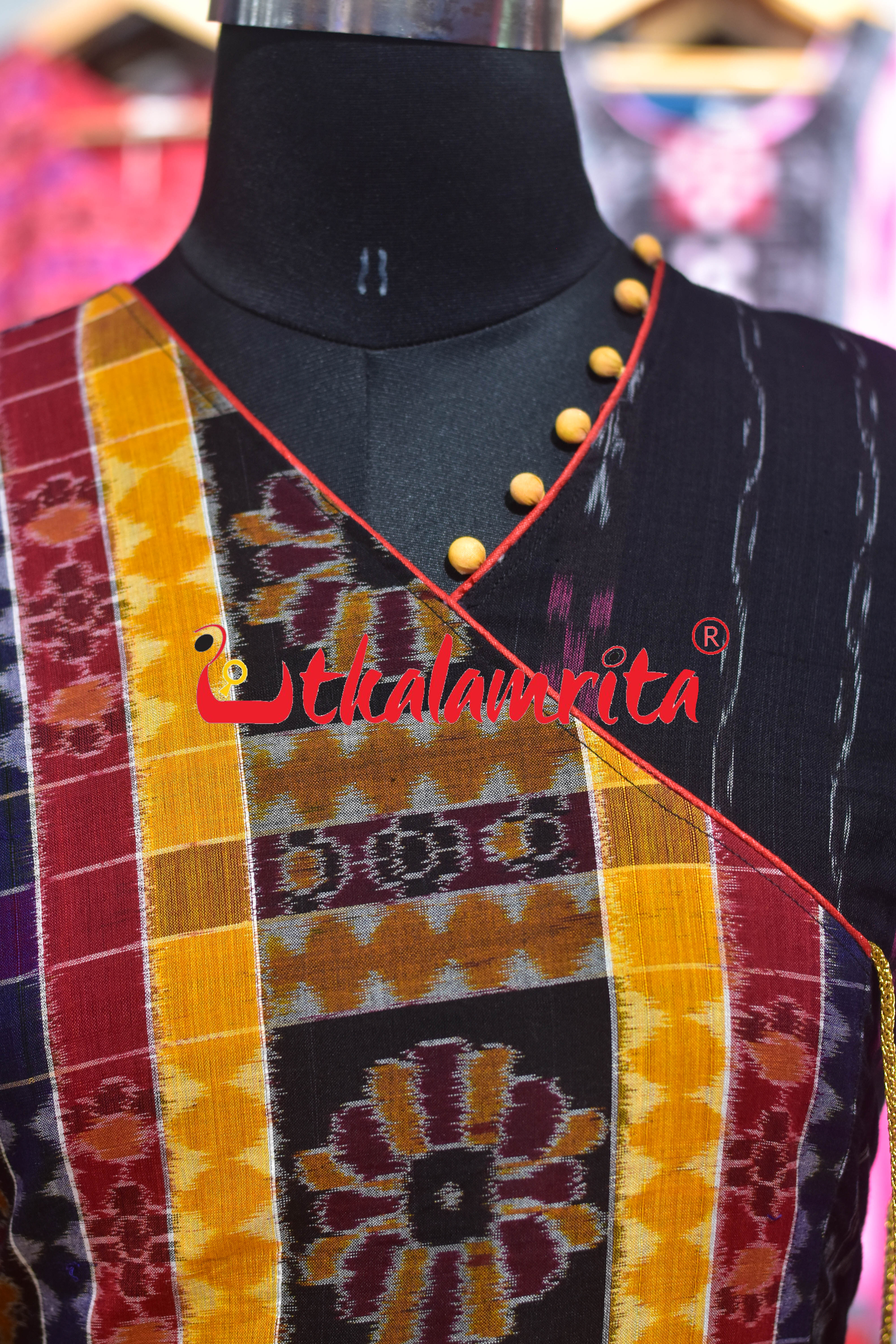 Black Ikat Yellow Kumbha Utkala Laxmi (Ladies' Gown)