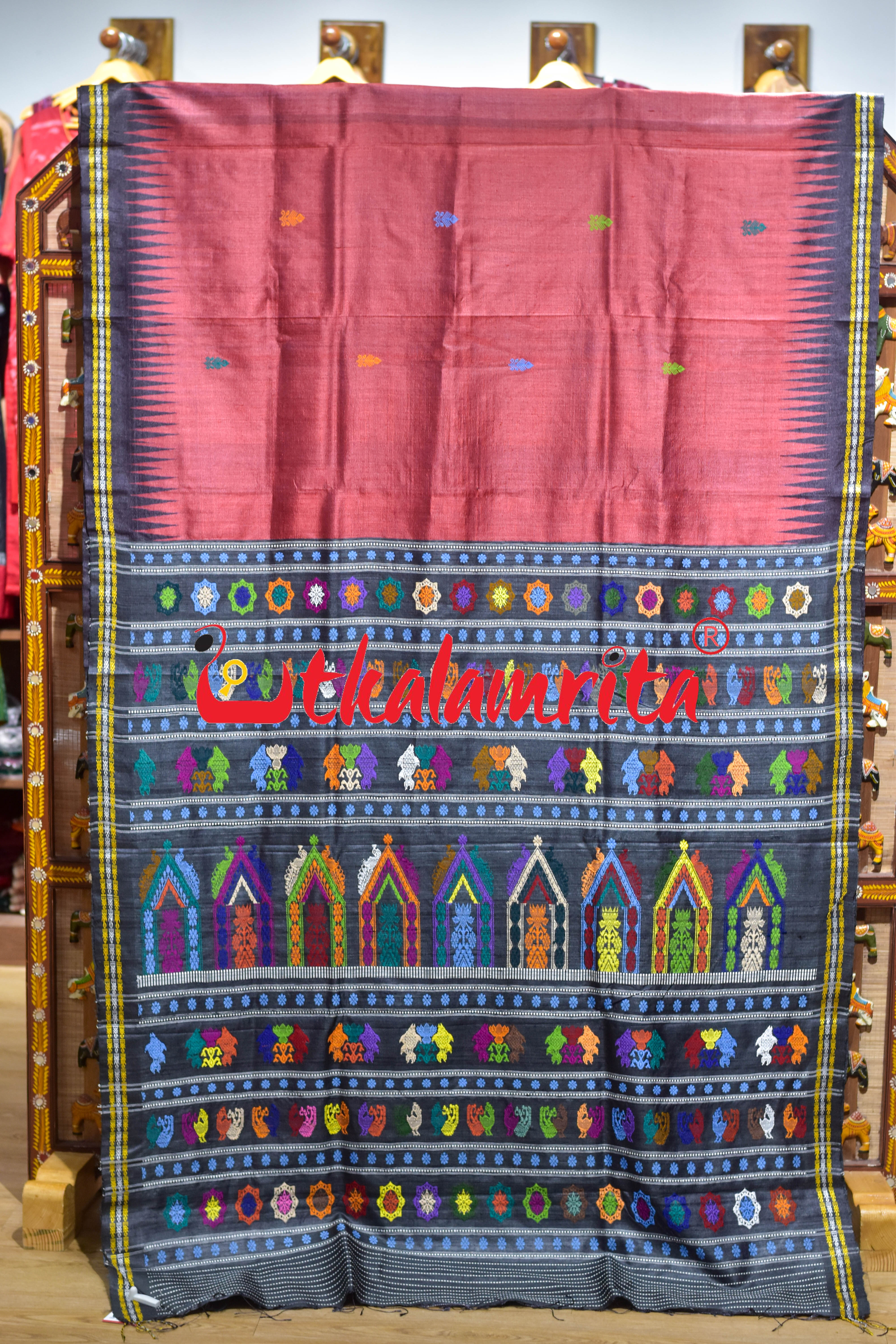 Red Black Dolabedi Gopalpur Tussar Silk Saree