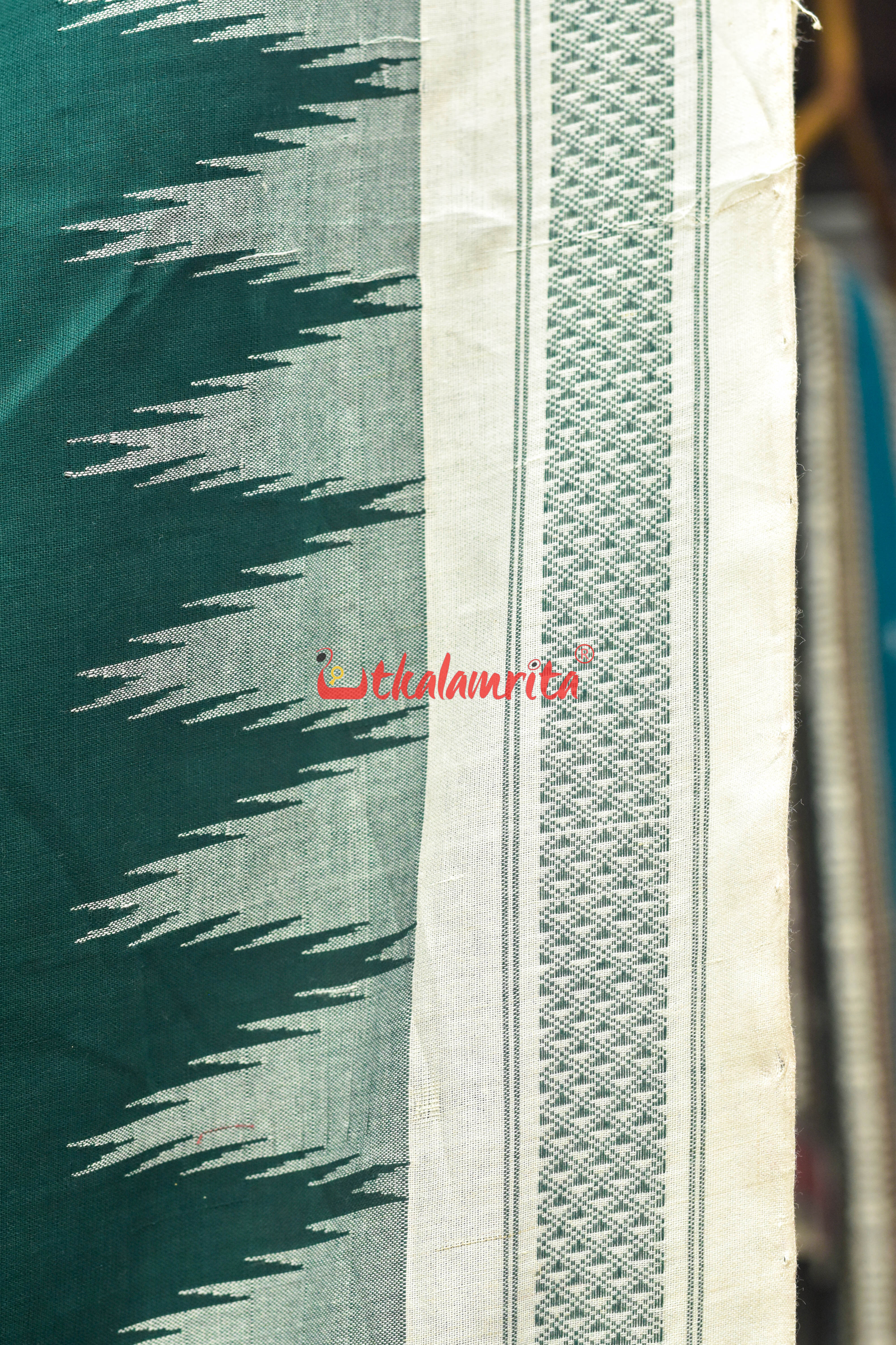 Dark Green with White Original Ganjam Bomkai Cotton Saree