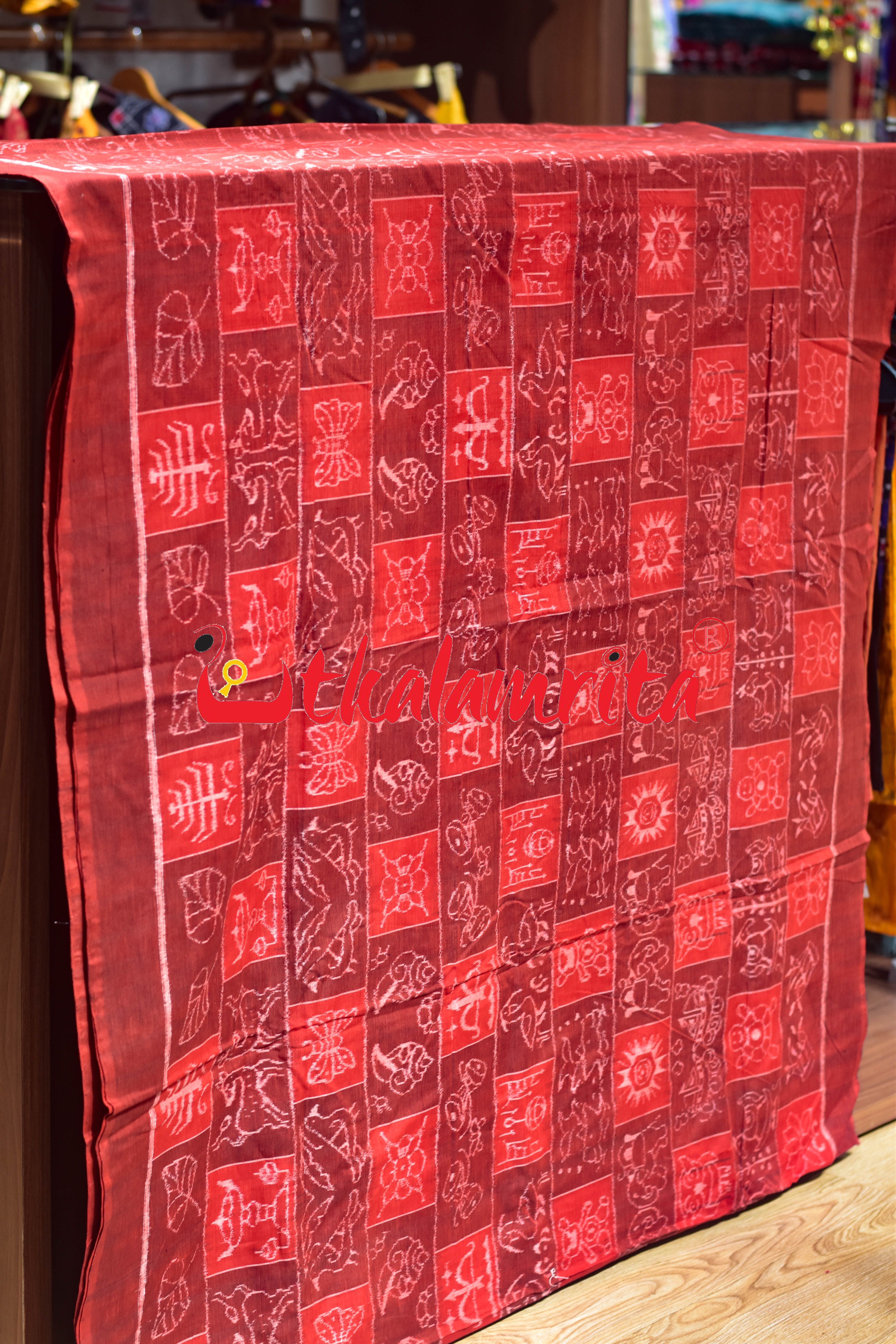 11 Kuthi Red Maroon Jodi Motifs Sambalpuri Cotton (Fabric)