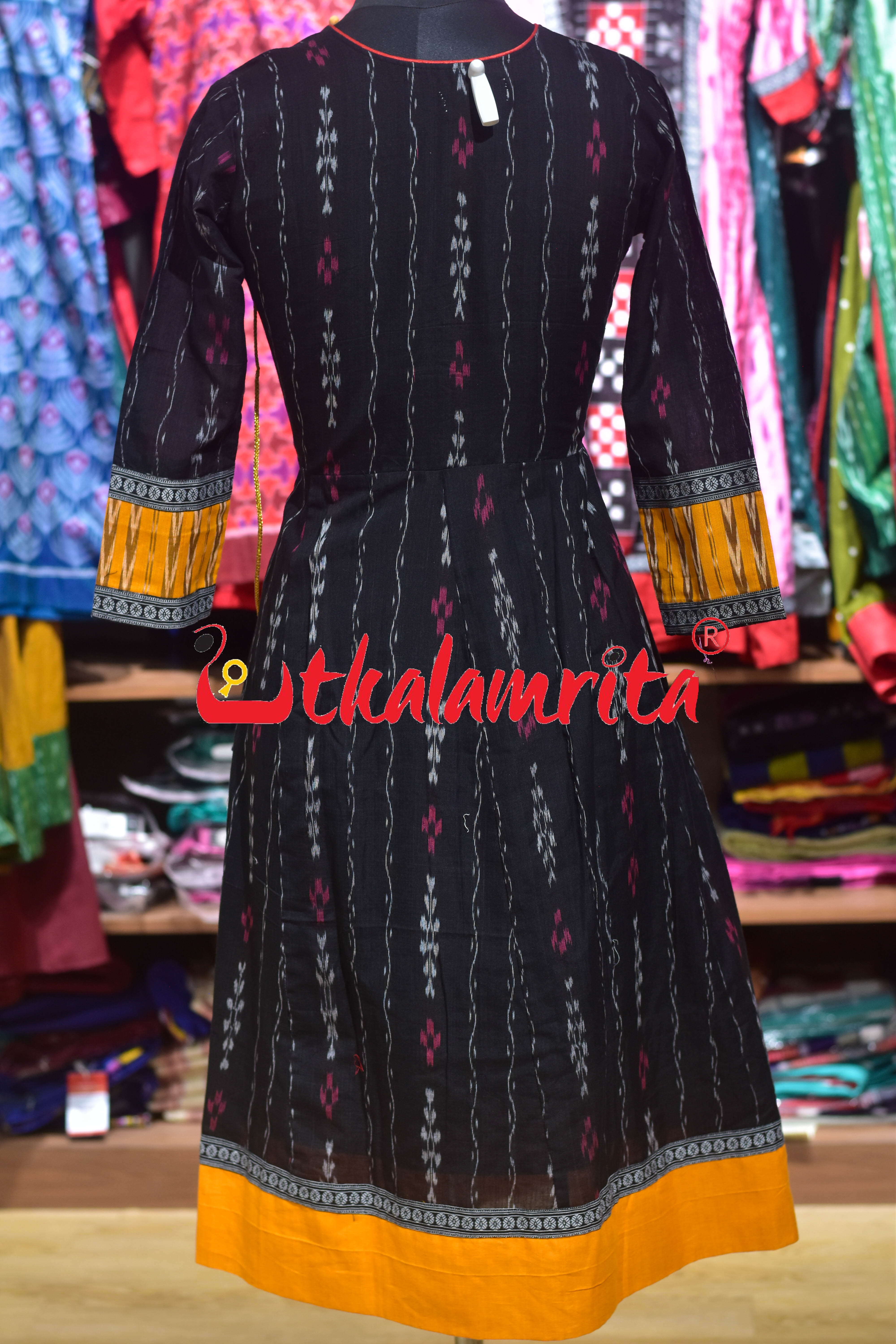 Black Ikat Yellow Kumbha Utkala Laxmi (Ladies' Gown)
