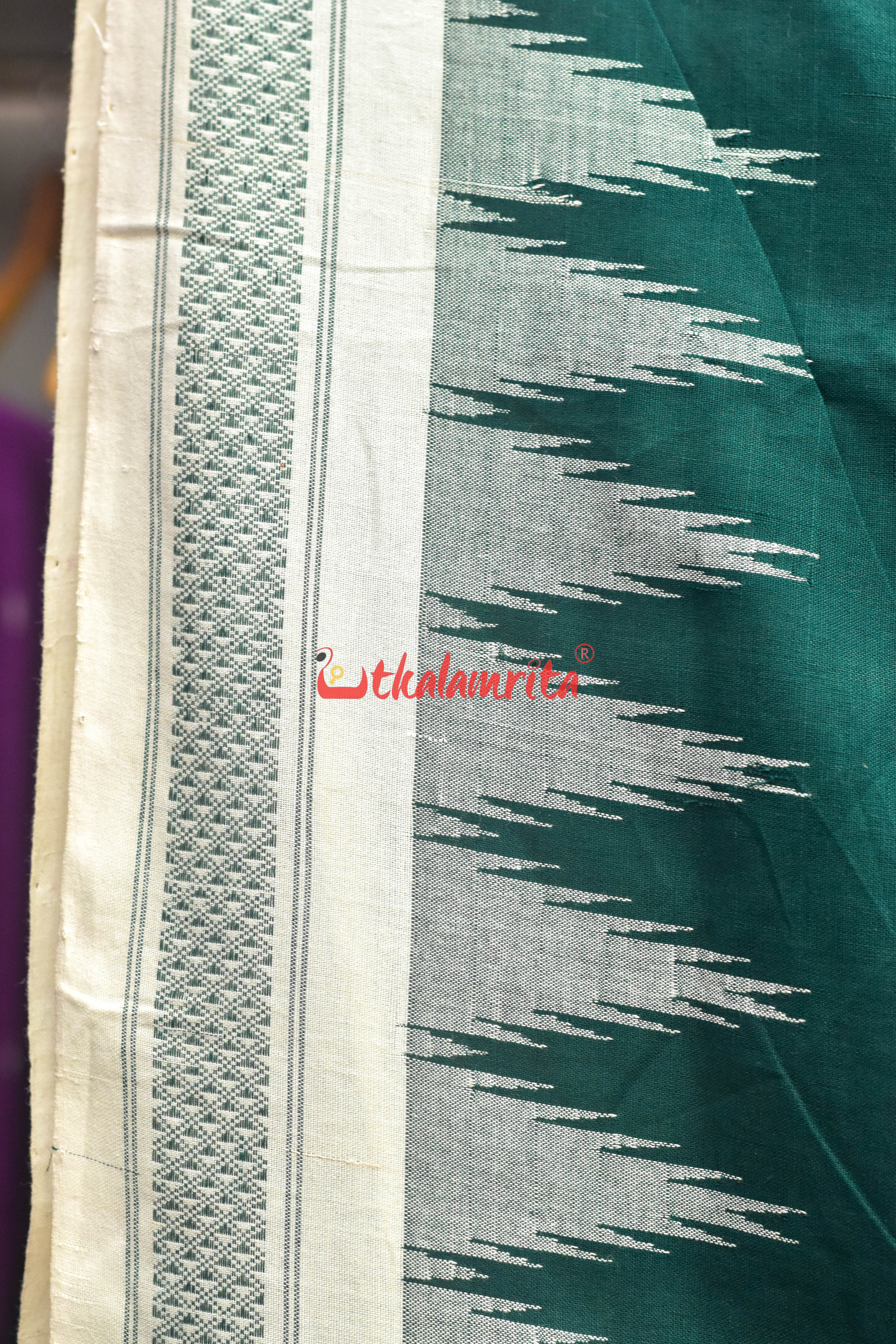 Dark Green with White Original Ganjam Bomkai Cotton Saree