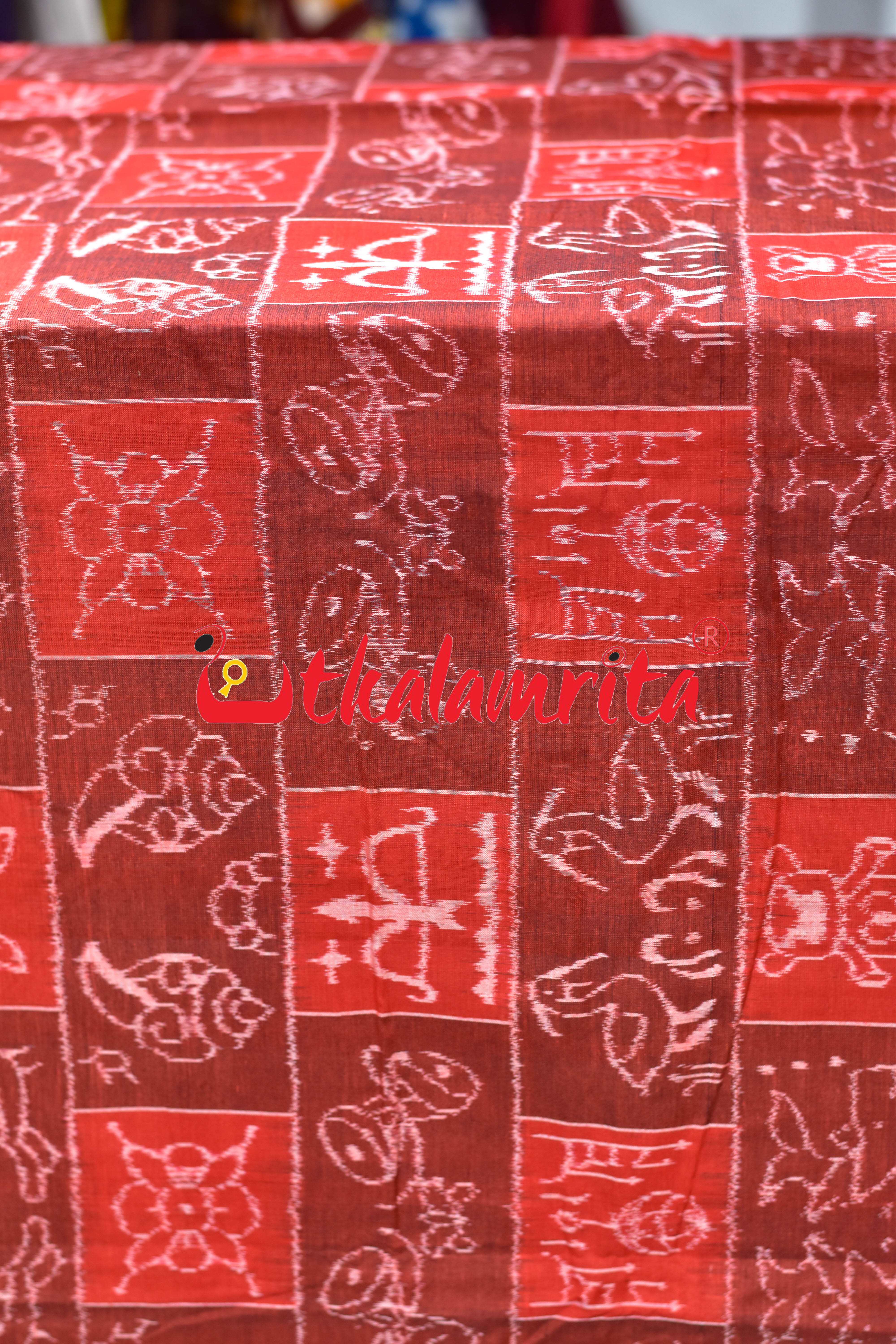 11 Kuthi Red Maroon Jodi Motifs Sambalpuri Cotton (Fabric)