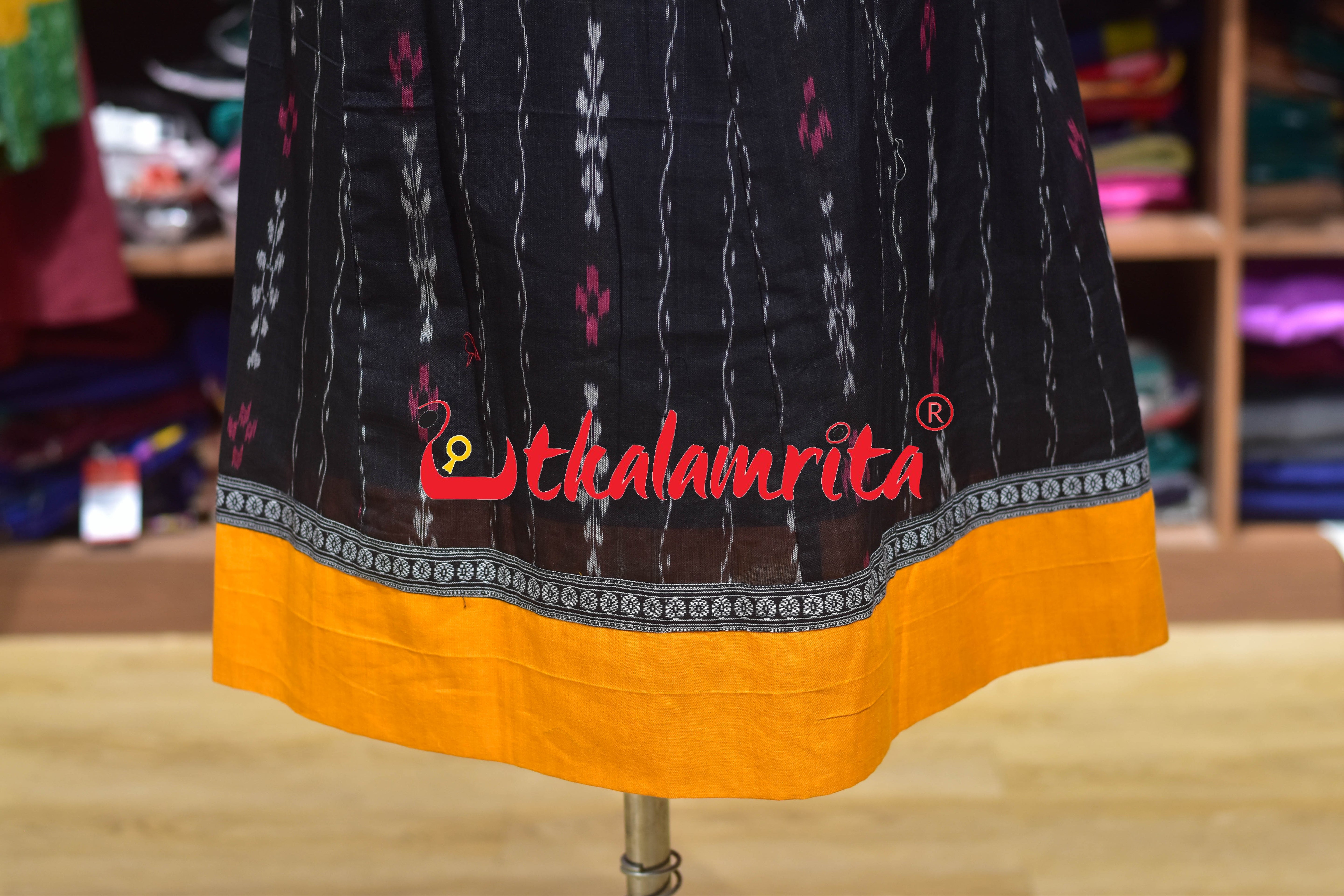 Black Ikat Yellow Kumbha Utkala Laxmi (Ladies' Gown)