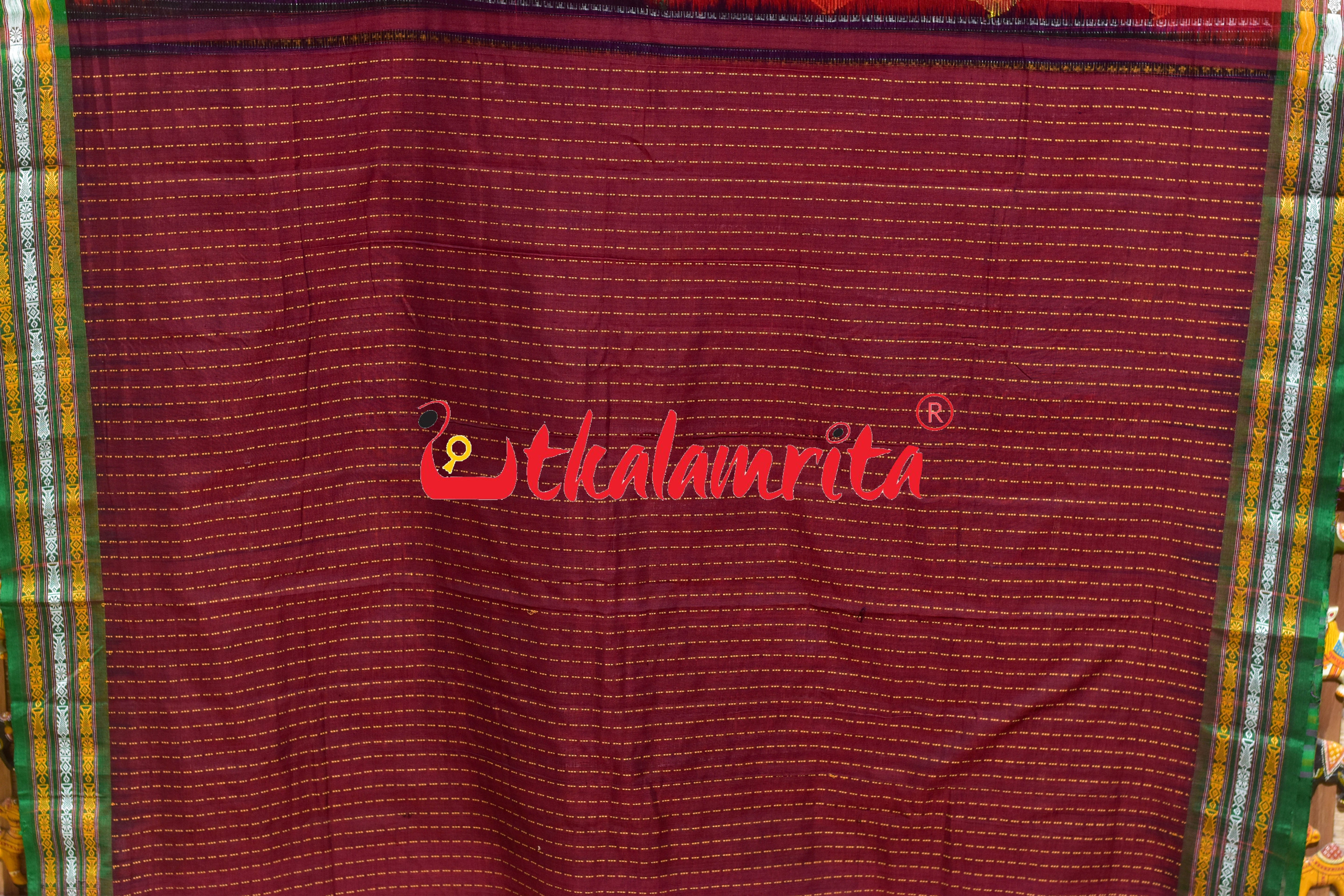 Red Green Buta Dhalapathar Cotton Saree