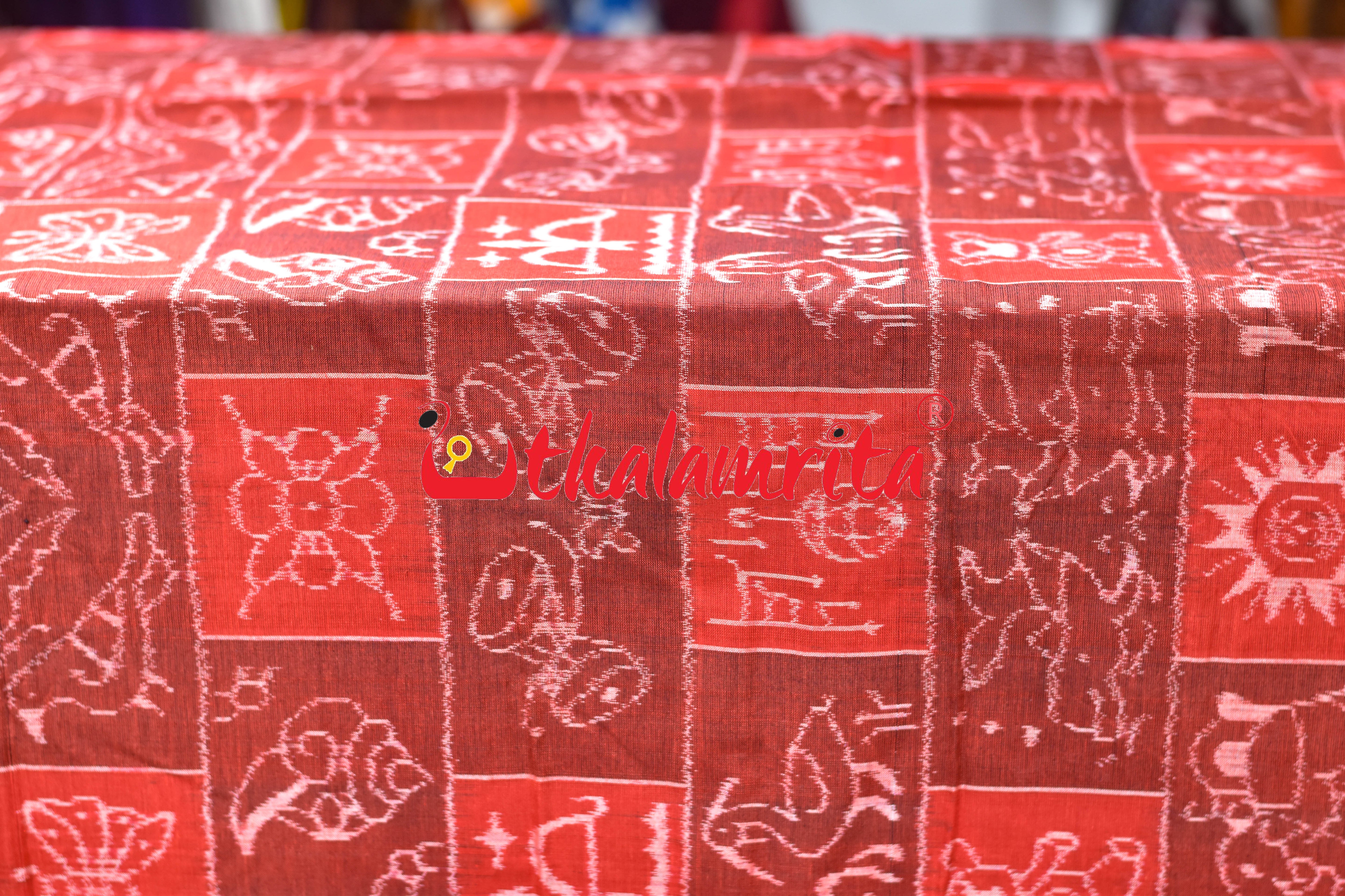 11 Kuthi Red Maroon Jodi Motifs Sambalpuri Cotton (Fabric)