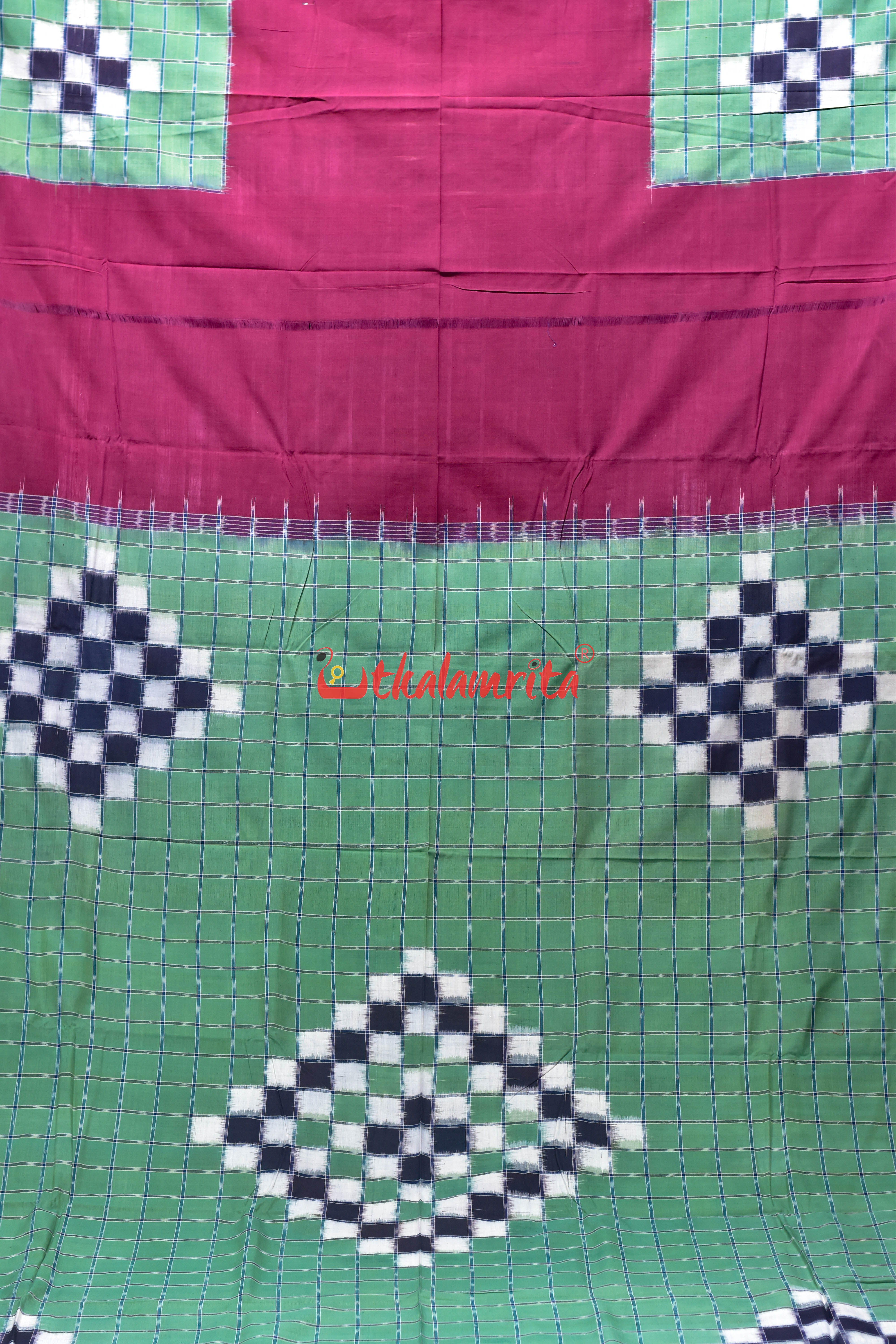 Green Maroon Check Pasapali Cotton Bedsheet