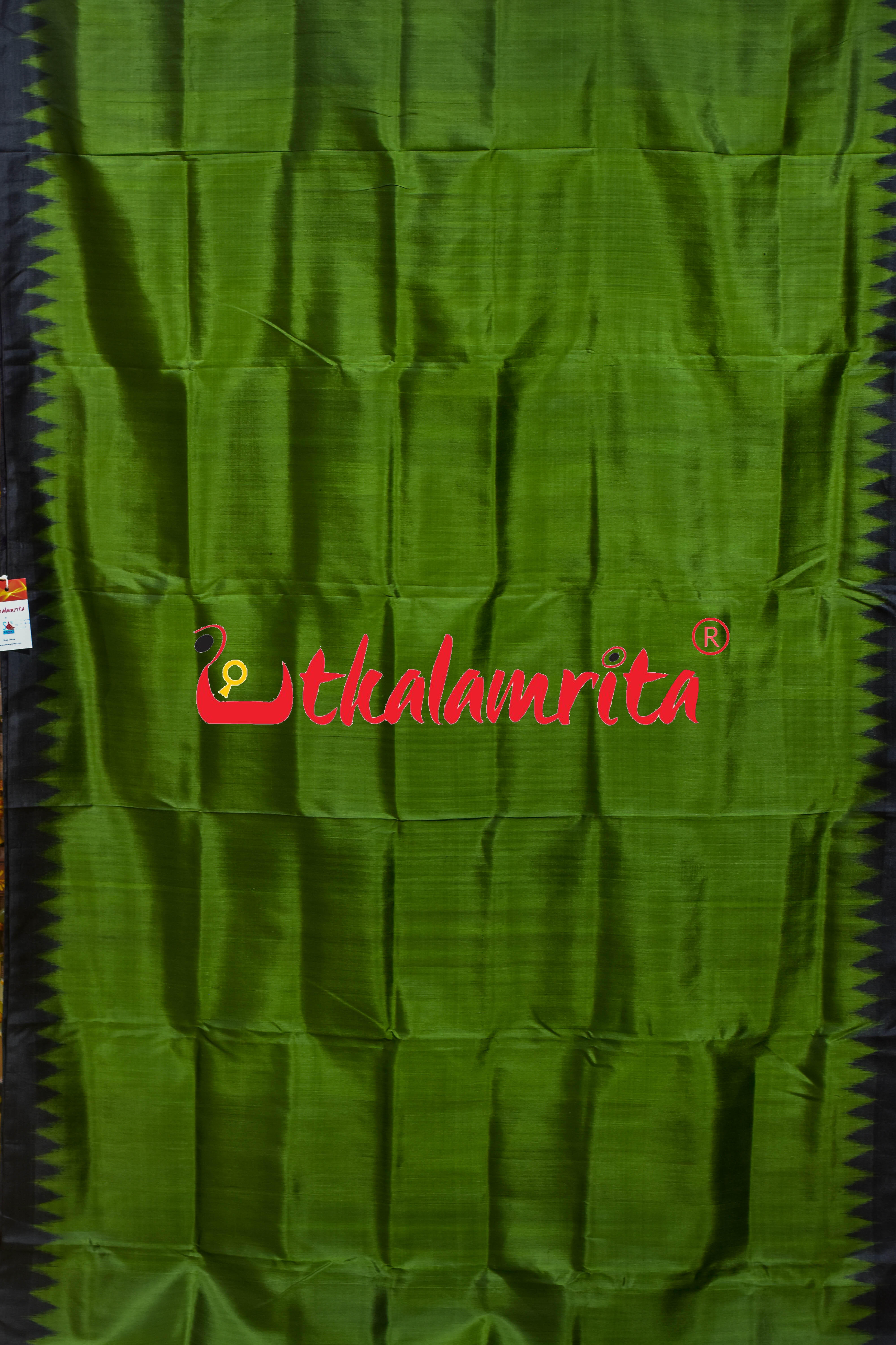 Mehndi Black Jhoti Anchal Khandua Silk Saree