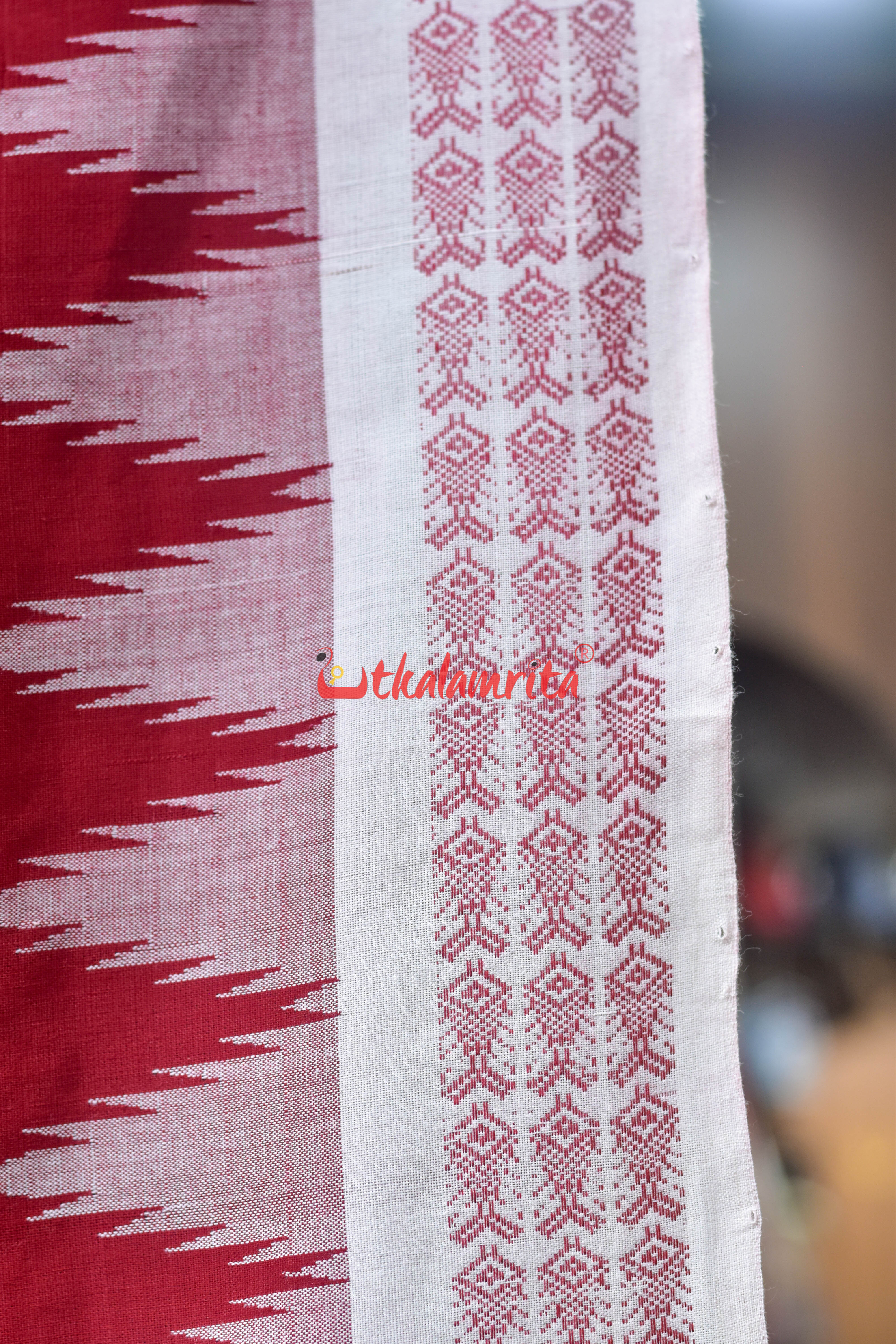 Sindoori Red Fish Border Original Ganjam Bomkai Cotton Saree