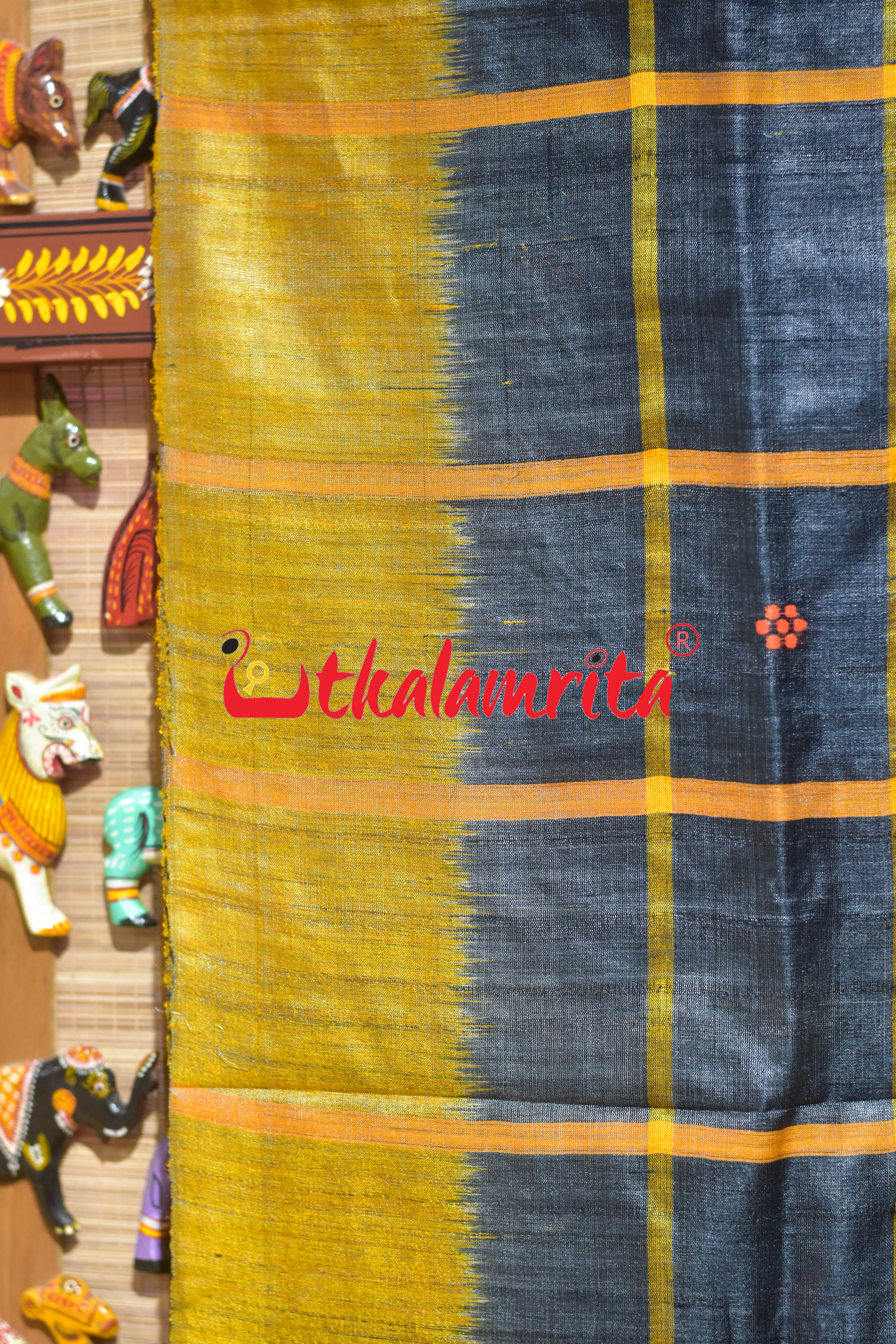 Black Golden Traditional Design Tussar Silk Saree