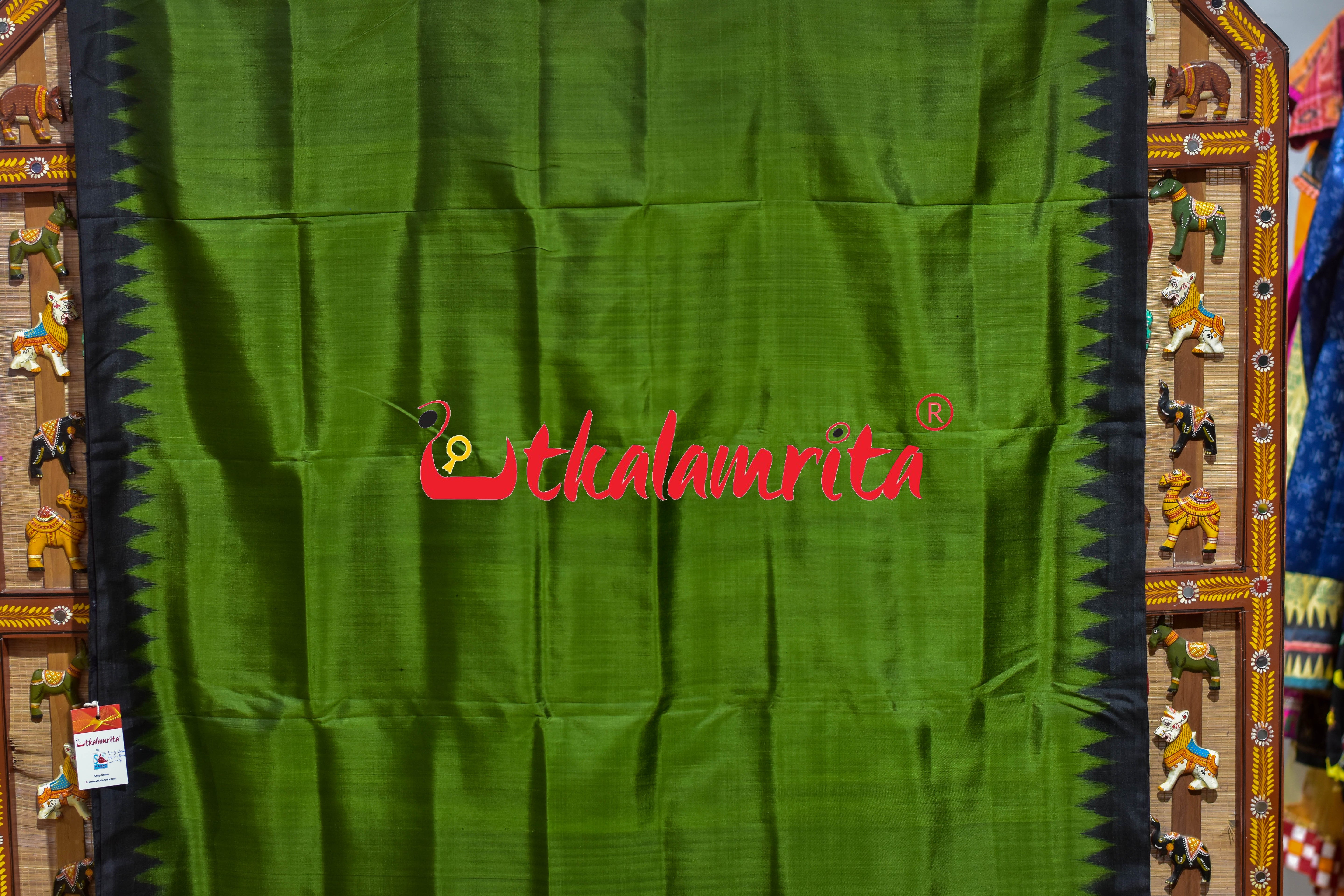 Mehndi Black Jhoti Anchal Khandua Silk Saree