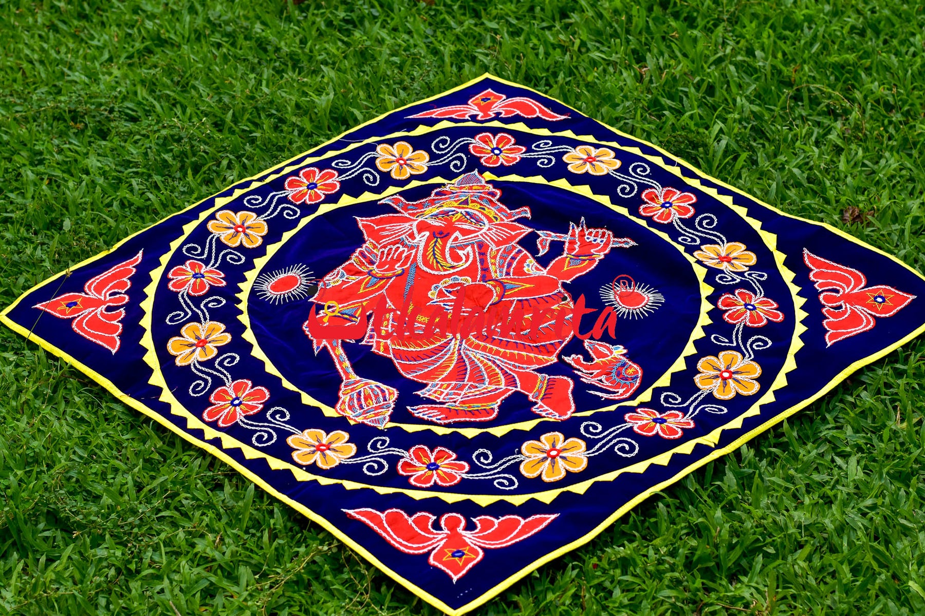 Red Ganesha Blue Patch Applique