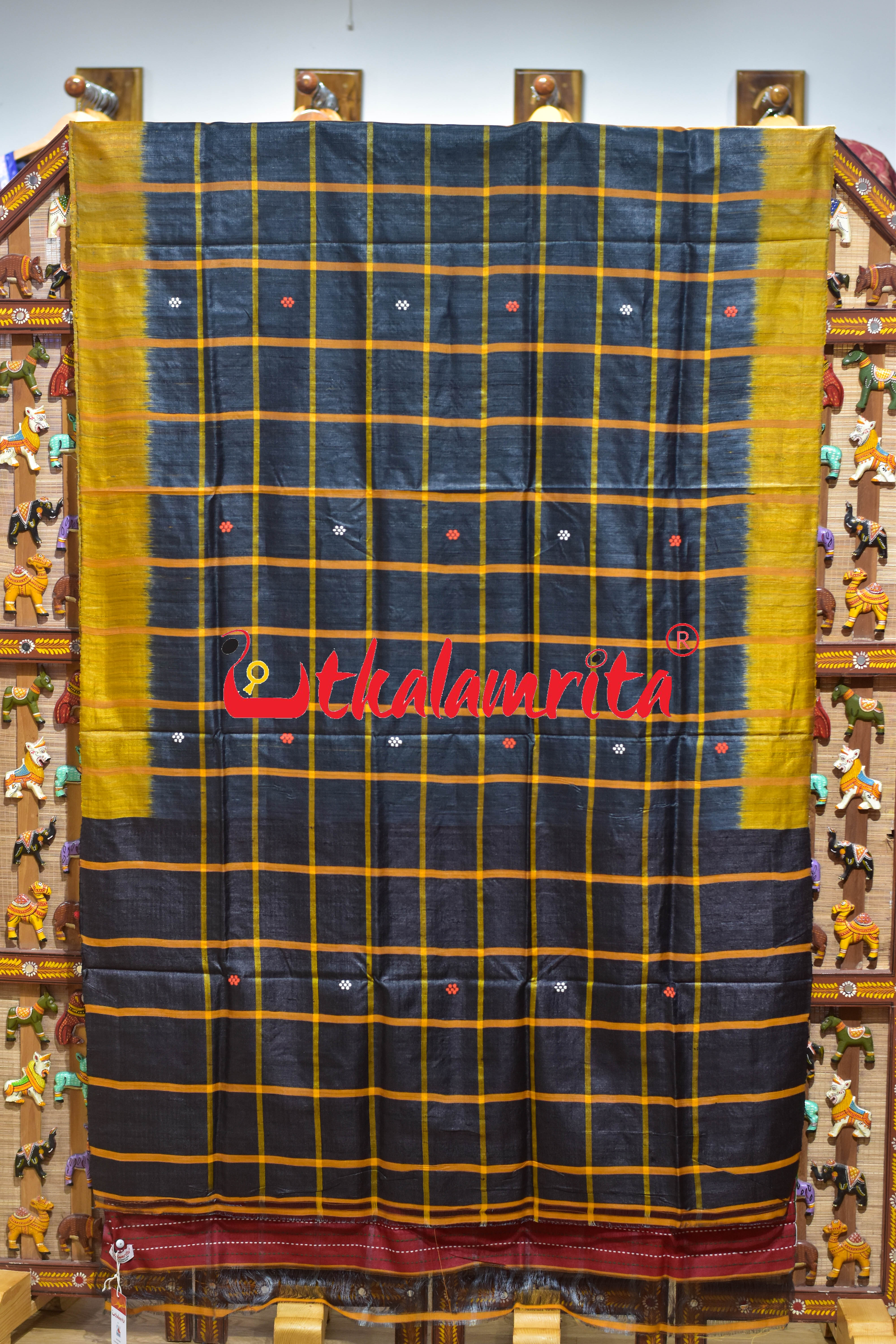 Black Golden Traditional Design Tussar Silk Saree