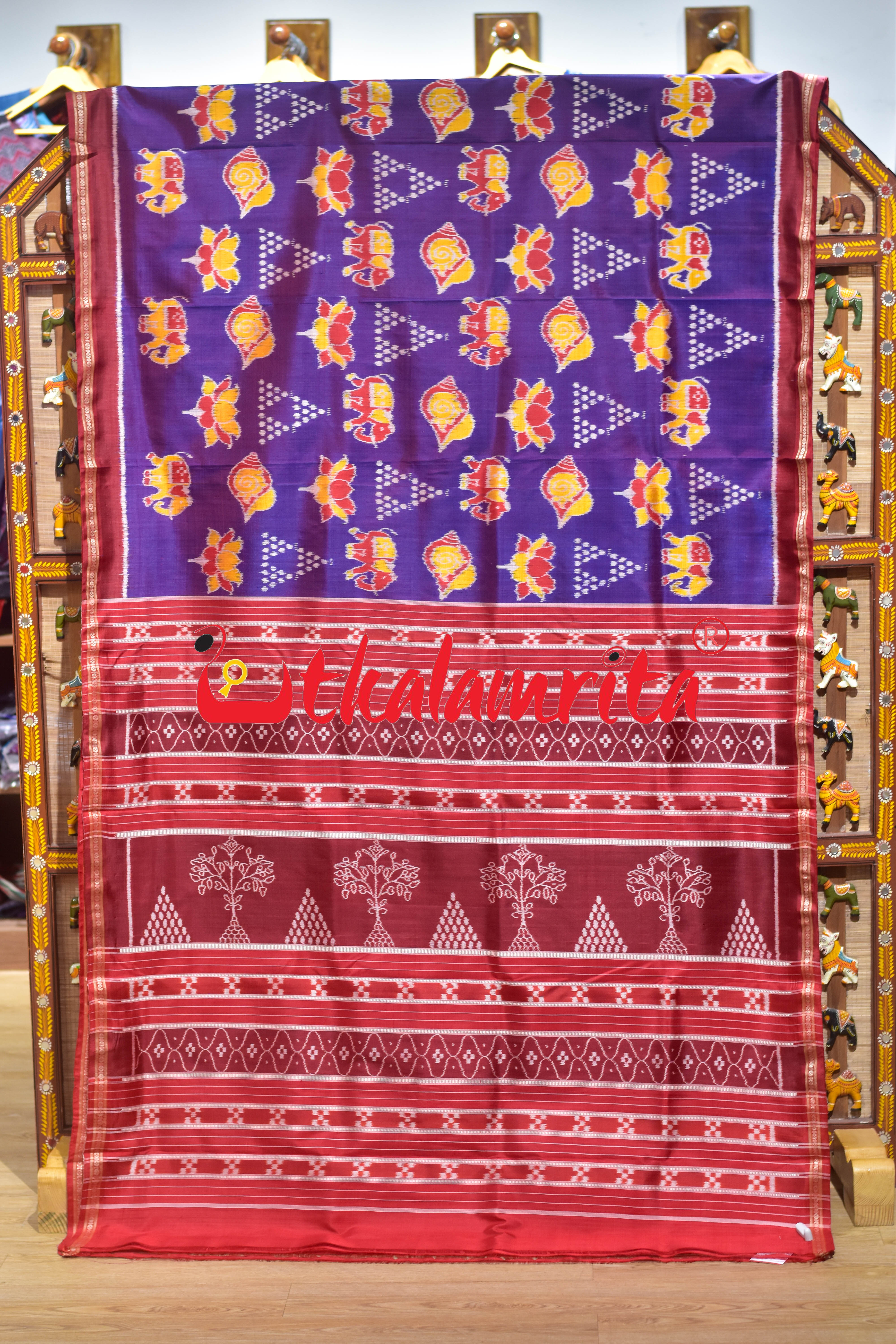 Purple Maroon Ekphuliya Border Nabakothi Khandua Silk Saree