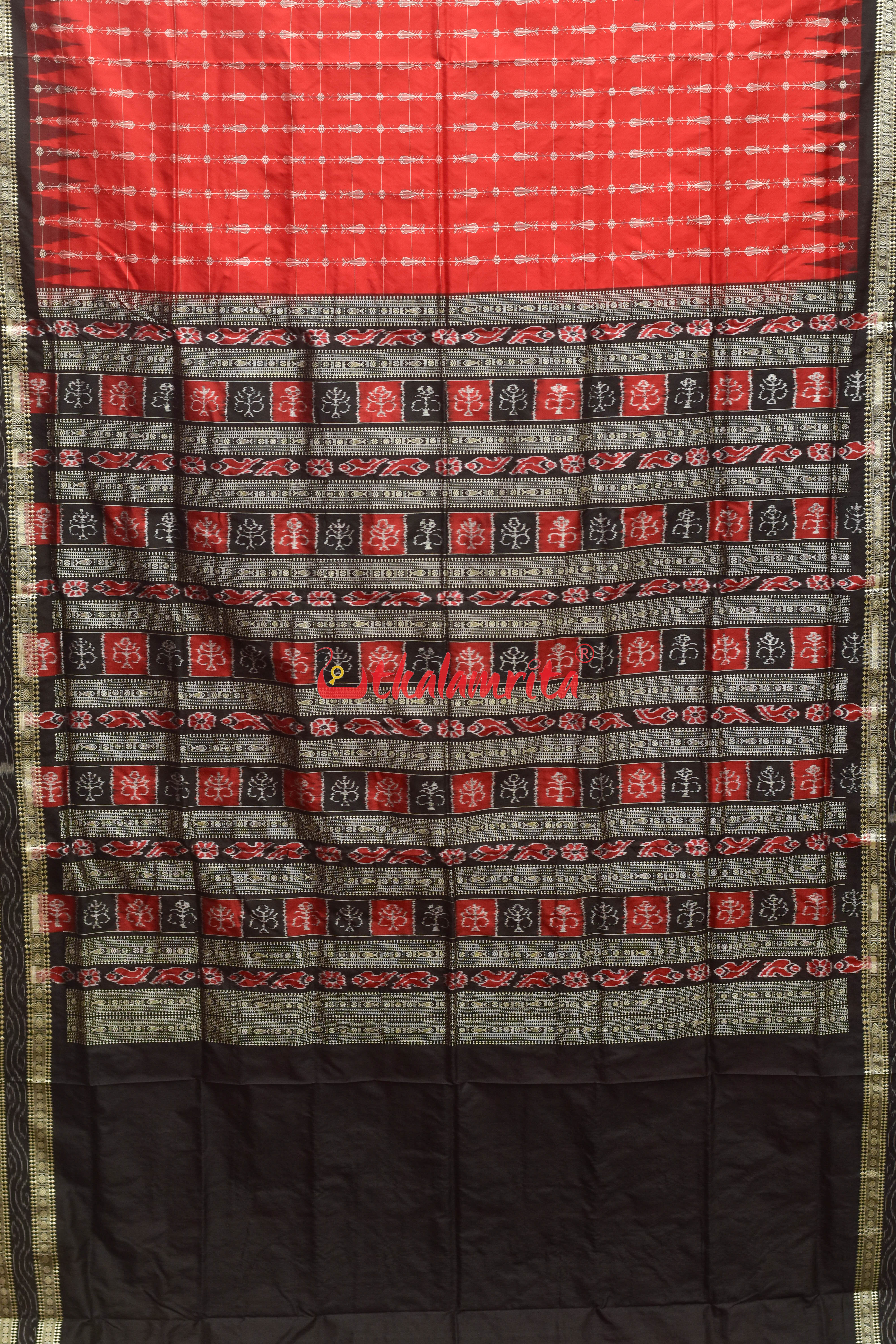 Hazar Buti Red Black Bomkai Silk Saree