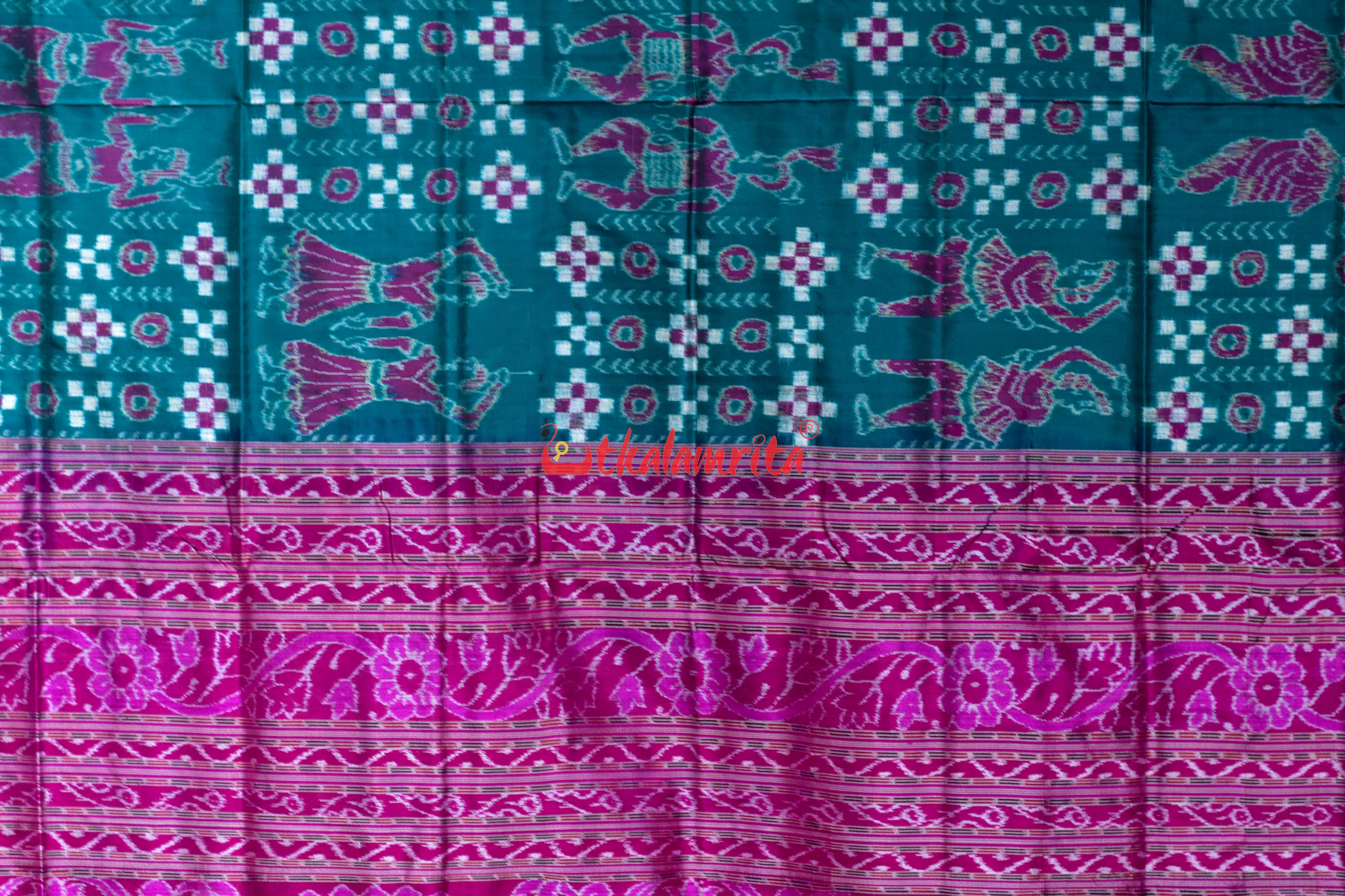 Sea Green Dandia Pasapali Sambalpuri Silk Saree
