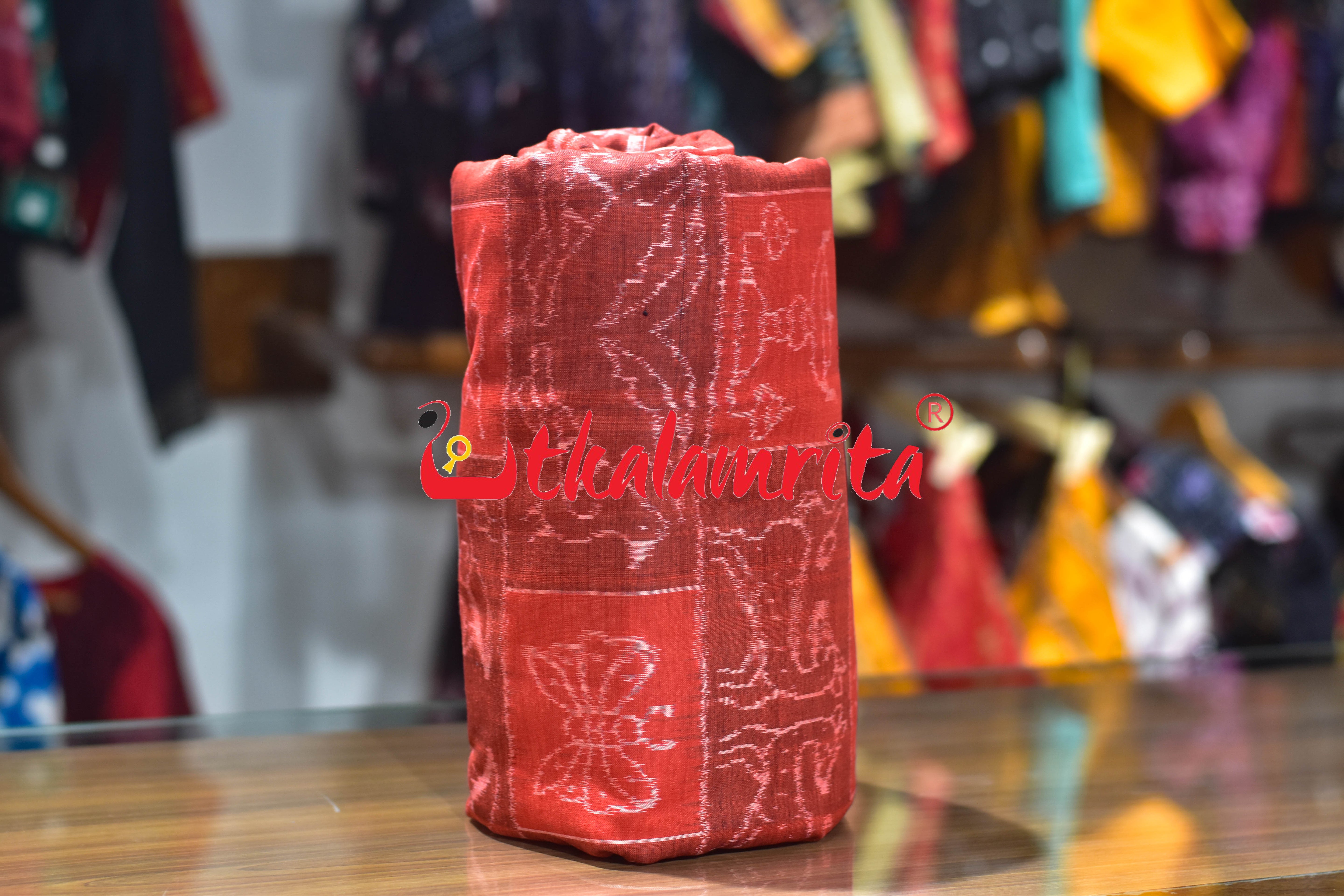 11 Kuthi Red Maroon Jodi Motifs Sambalpuri Cotton (Fabric)