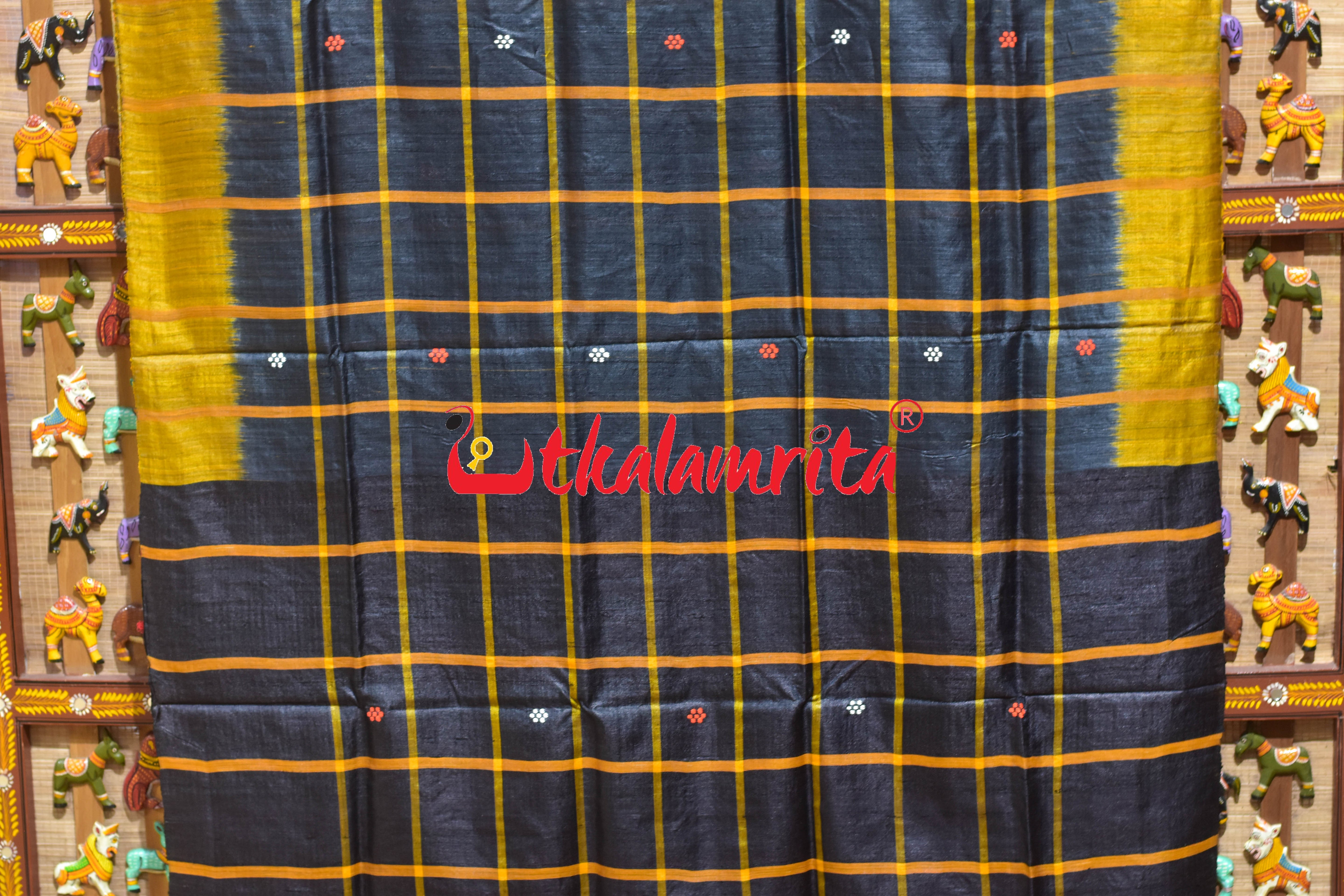 Black Golden Traditional Design Tussar Silk Saree