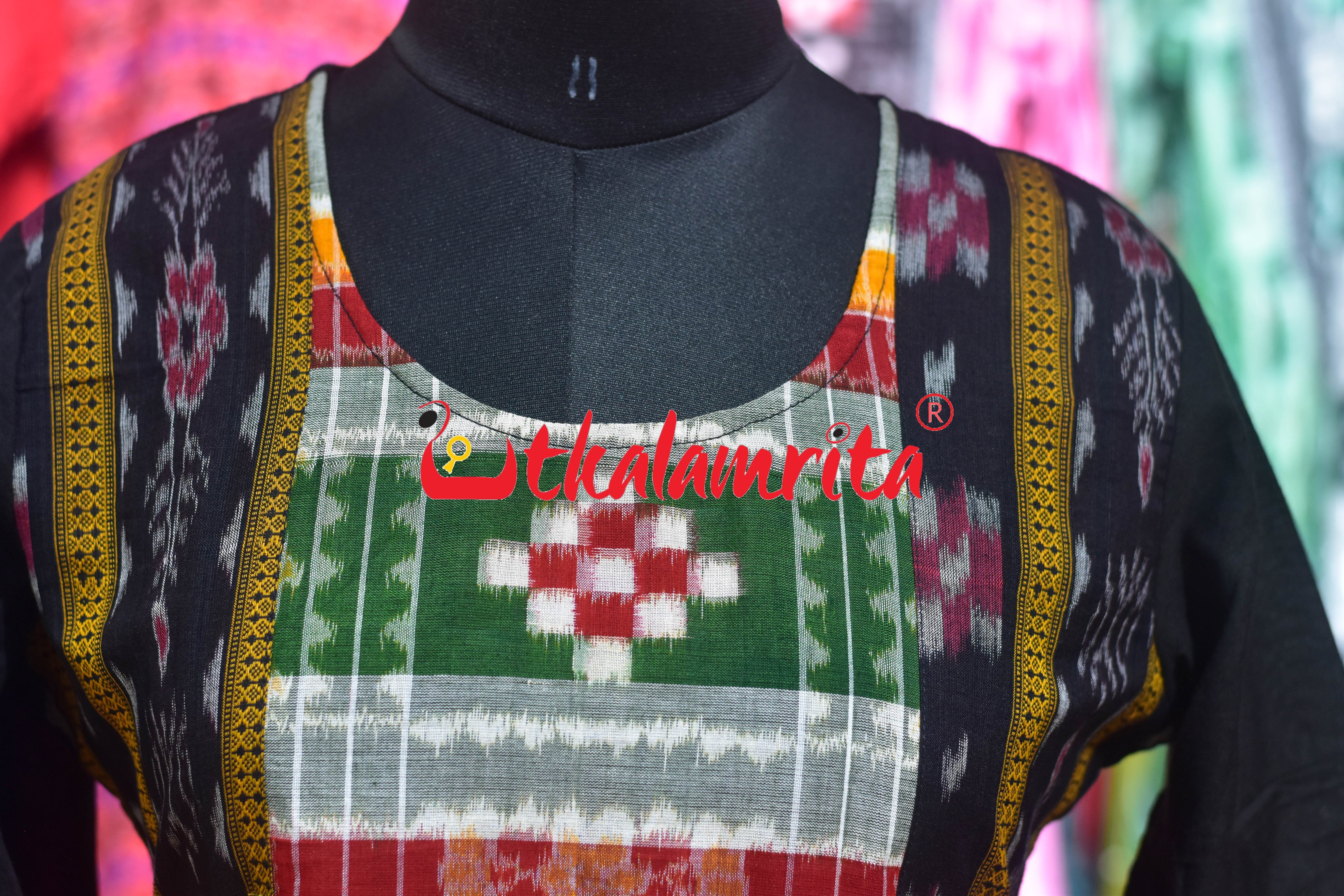 Black Flower Ikat Multi Pasapali (Ladies' Kurti)