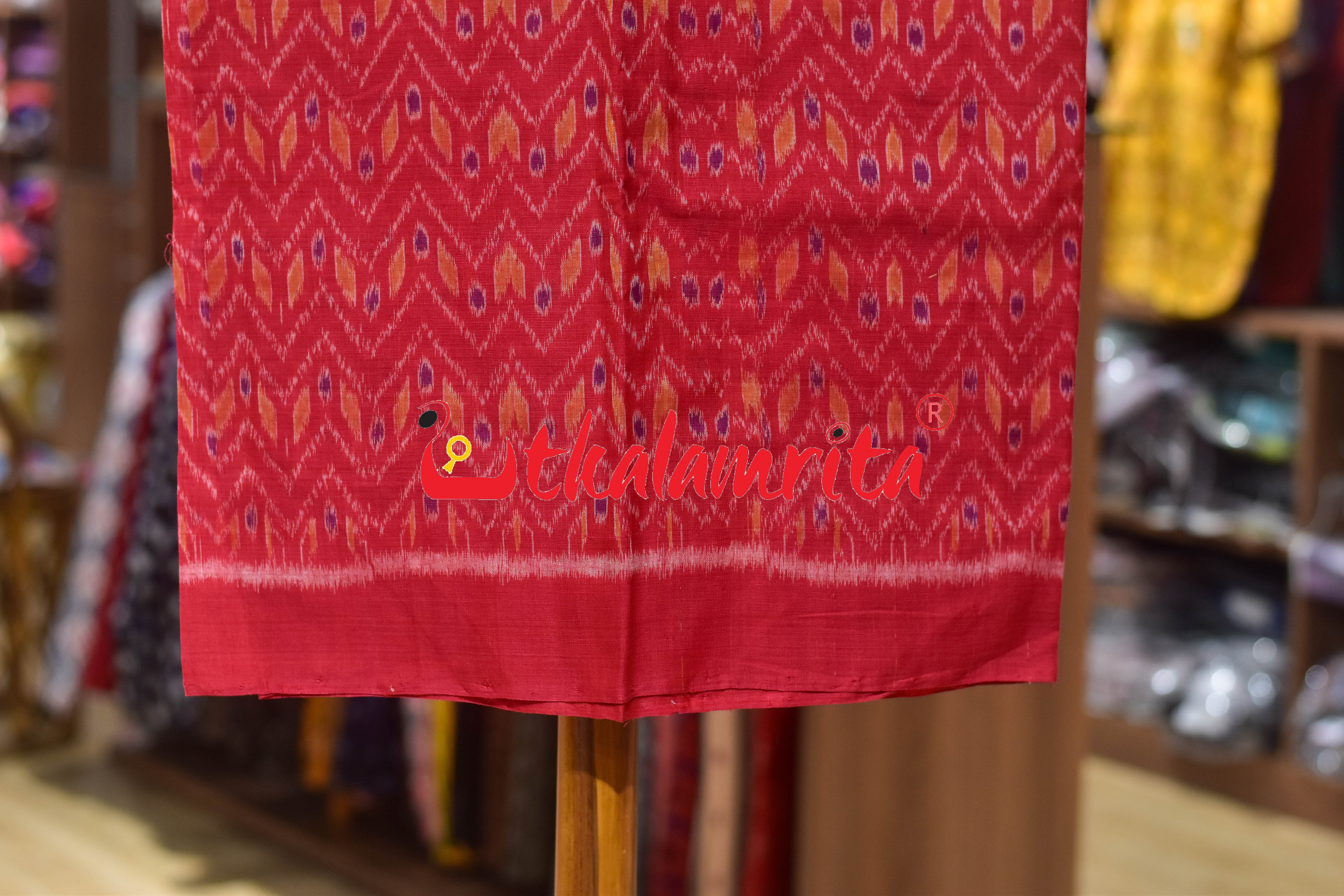 Red Yellow Thikiri Waves Sambalpuri Cotton Dress Set