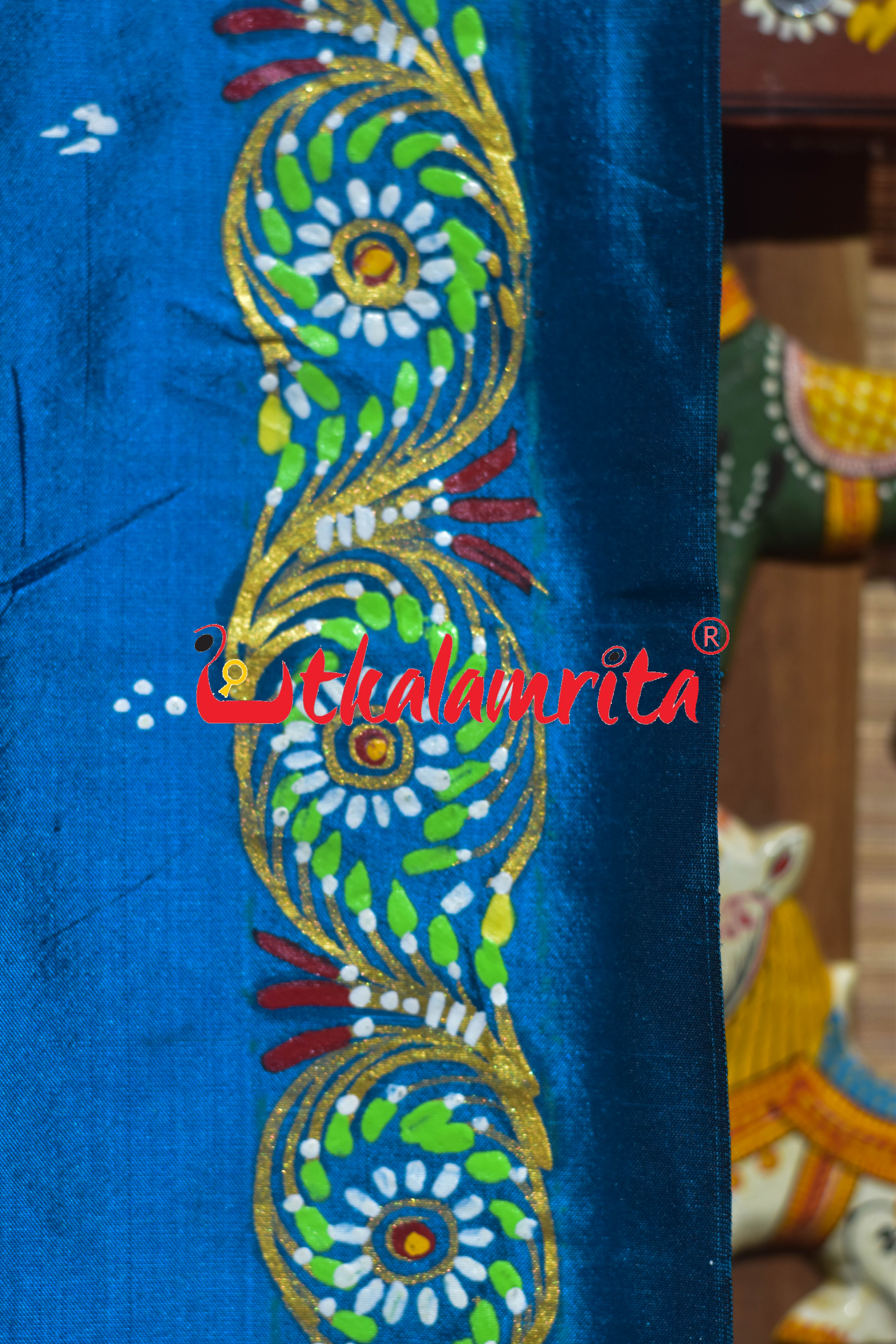 Copper Sulphate Raja Rani Theme Pattachitra Silk Saree