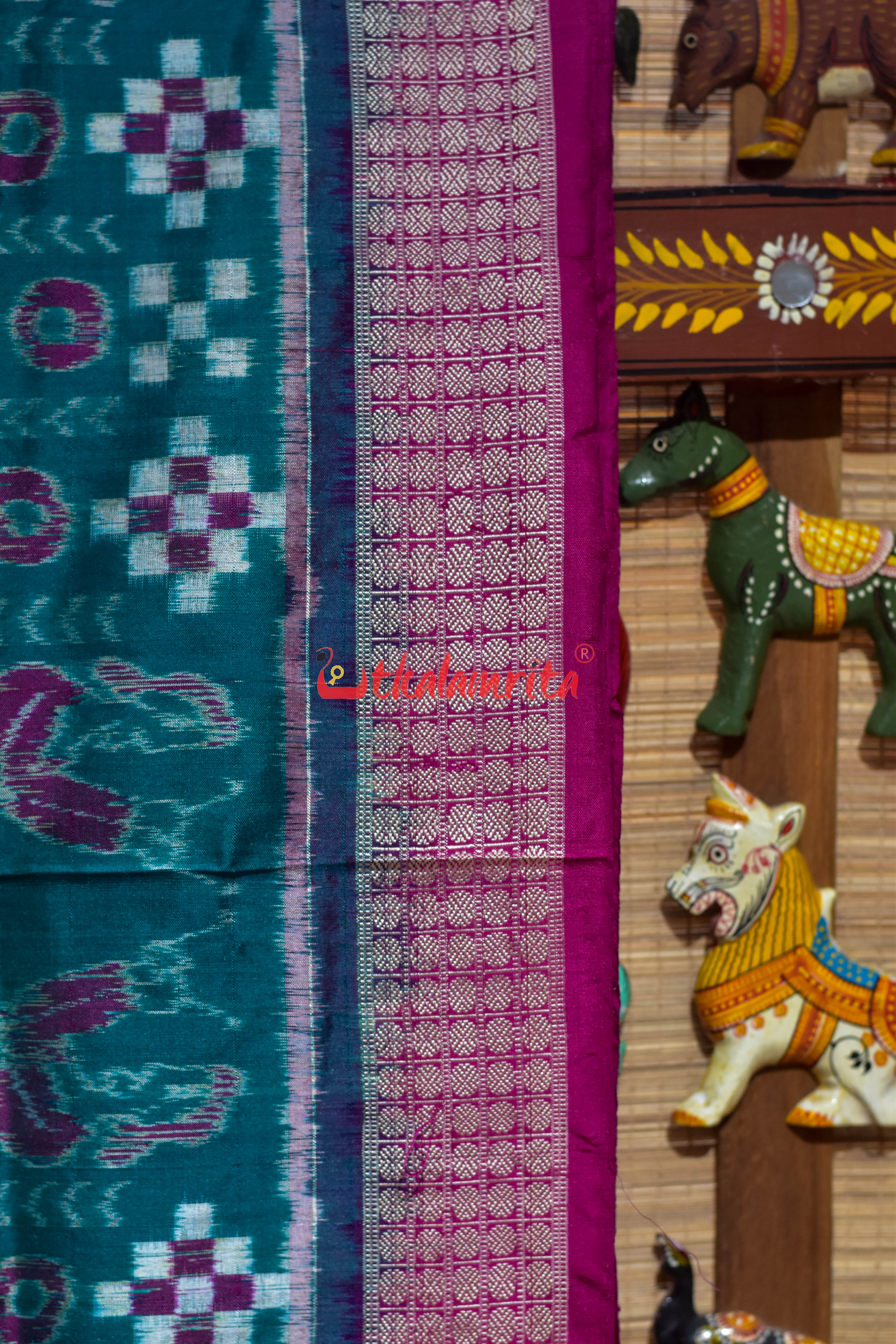 Sea Green Dandia Pasapali Sambalpuri Silk Saree