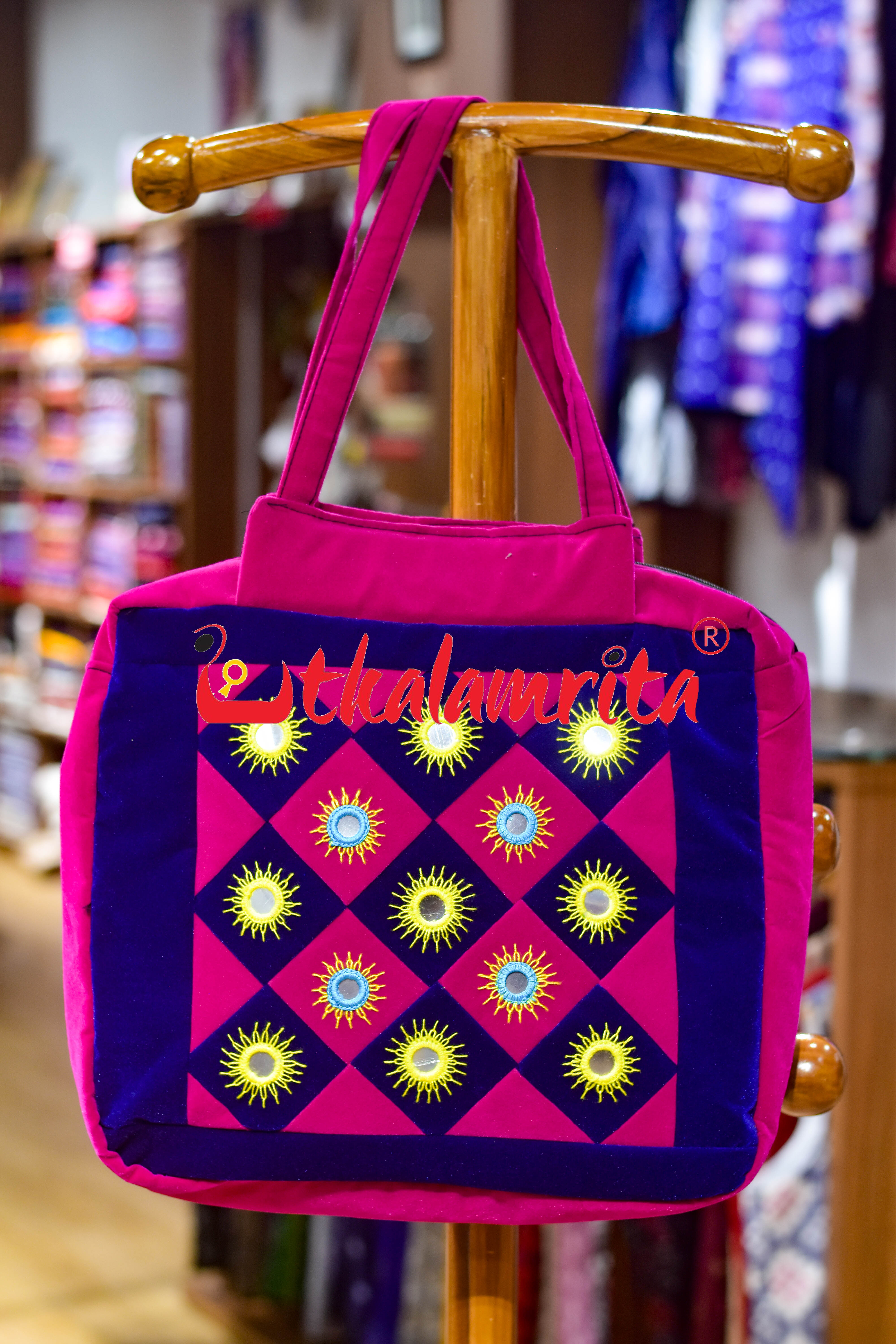 Pink Velvet Applique Laptop Bag