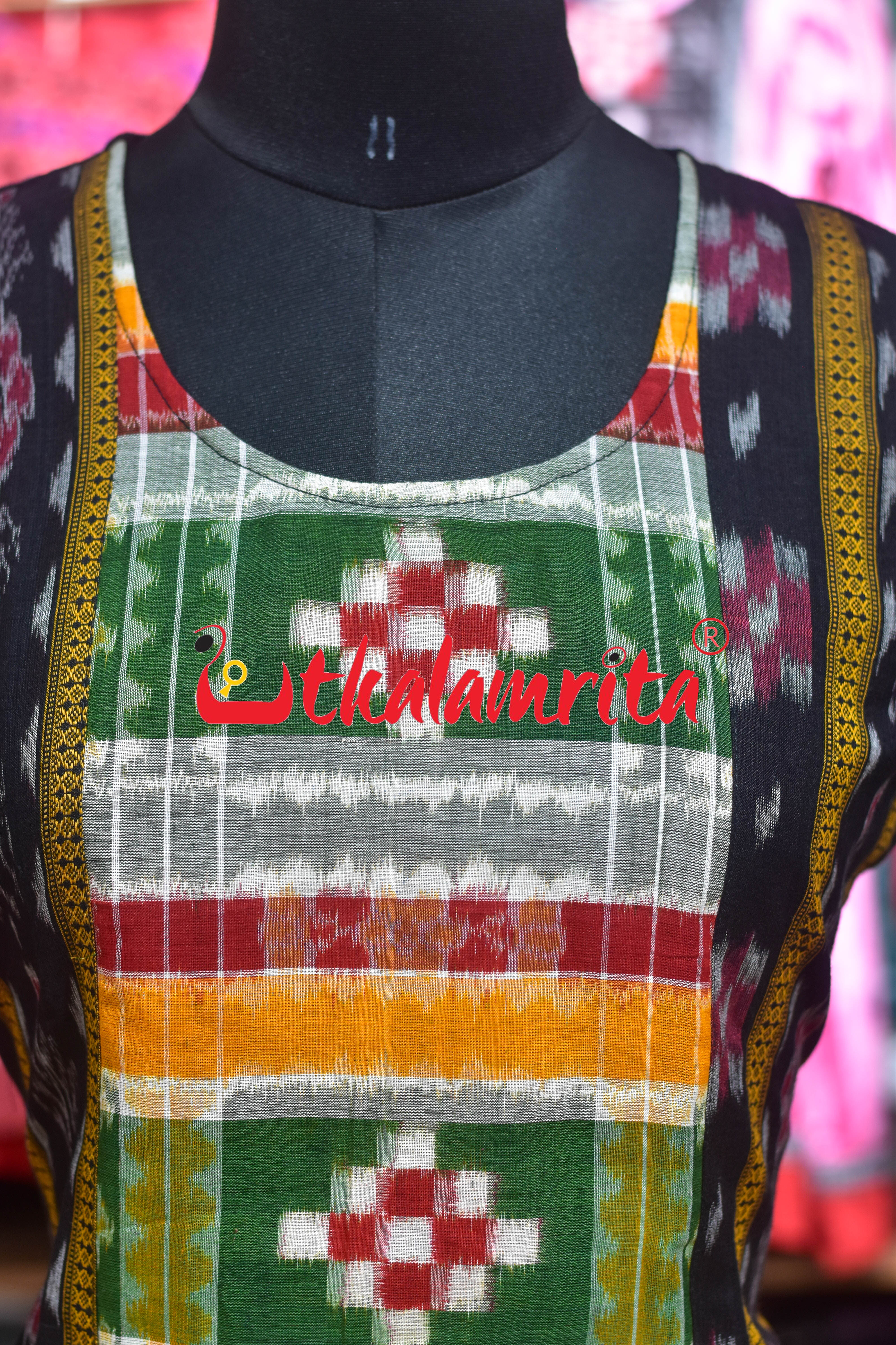 Black Flower Ikat Multi Pasapali (Ladies' Kurti)