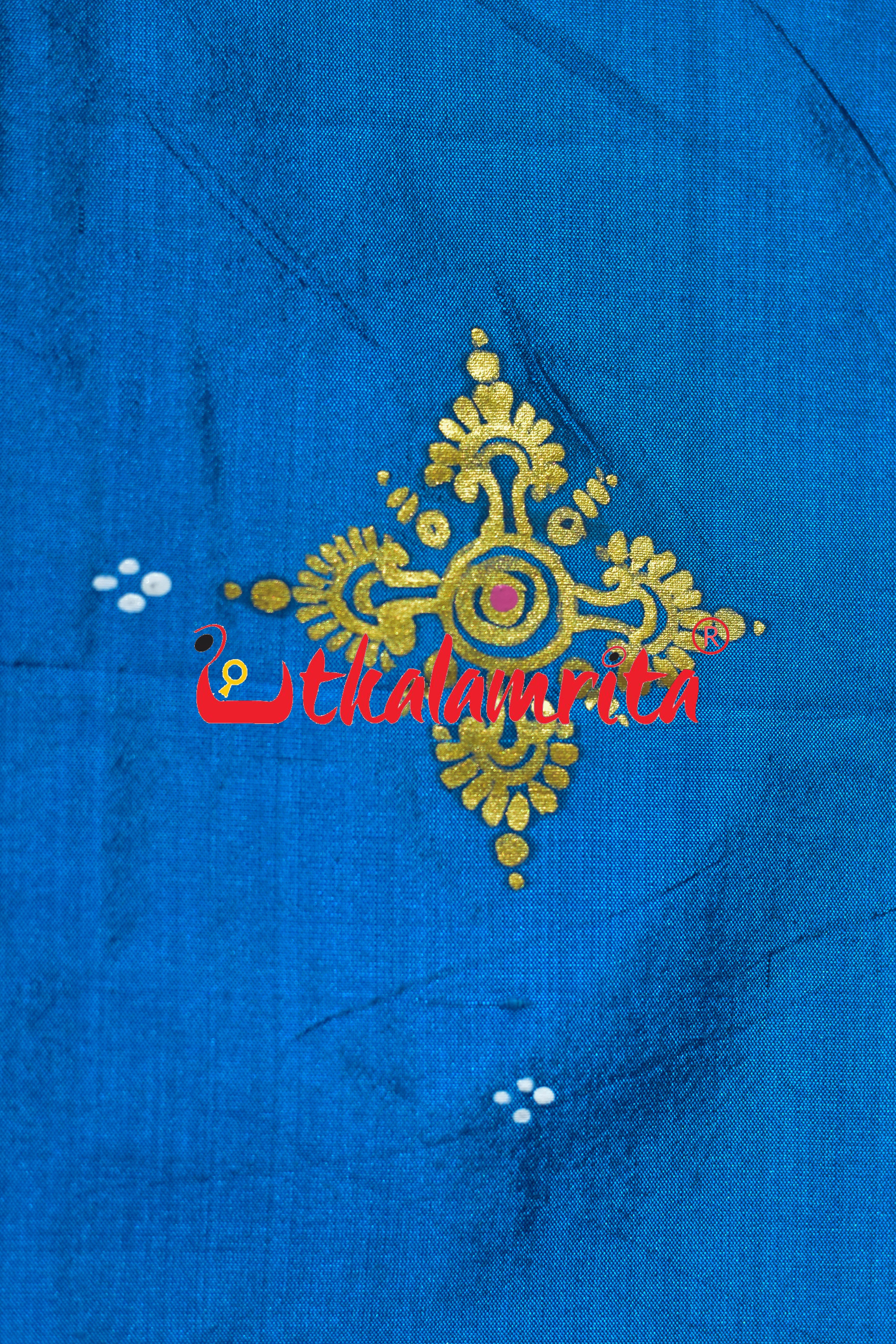 Copper Sulphate Raja Rani Theme Pattachitra Silk Saree