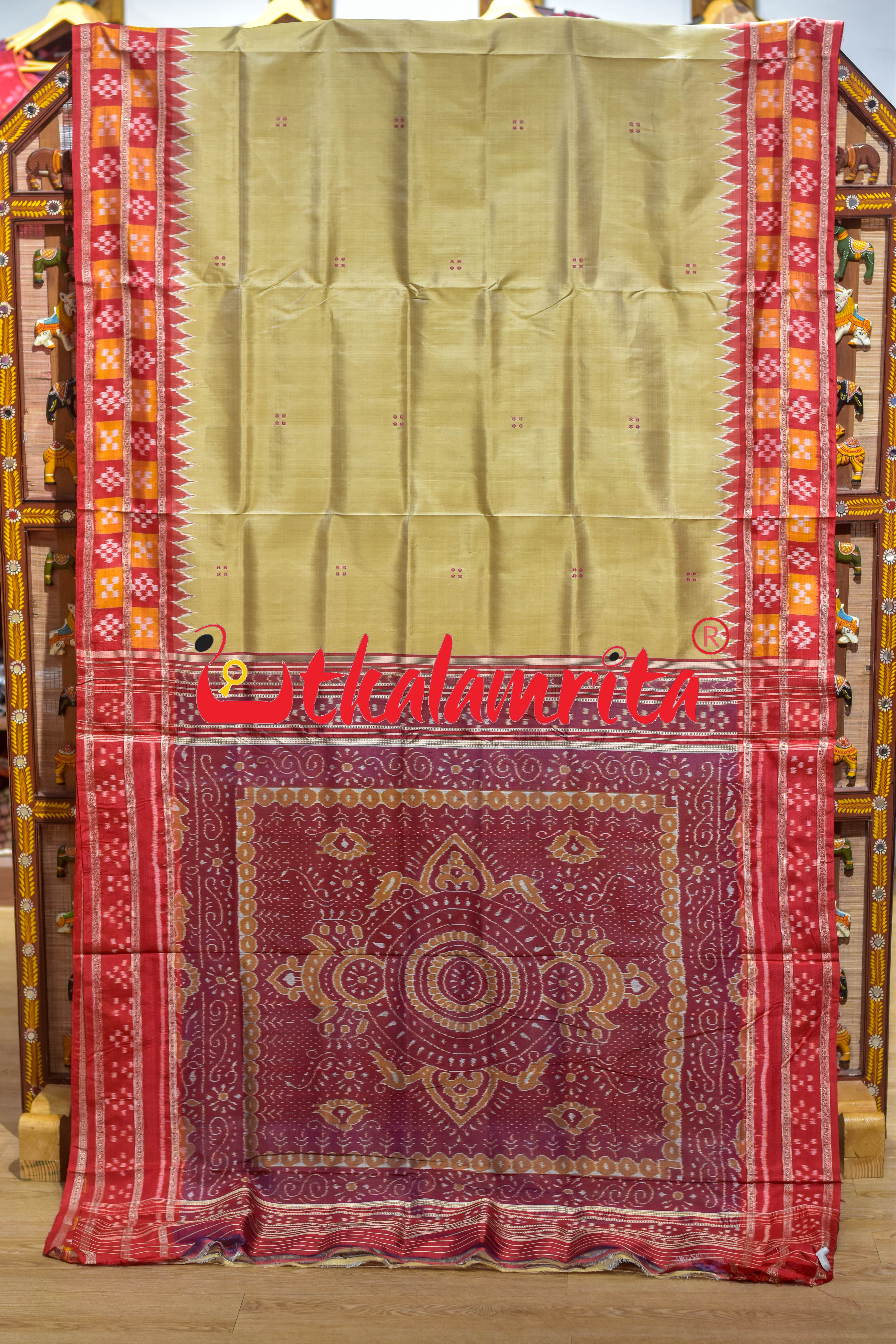 Ghee Four Buti Border Pasapali Khandua Silk Saree