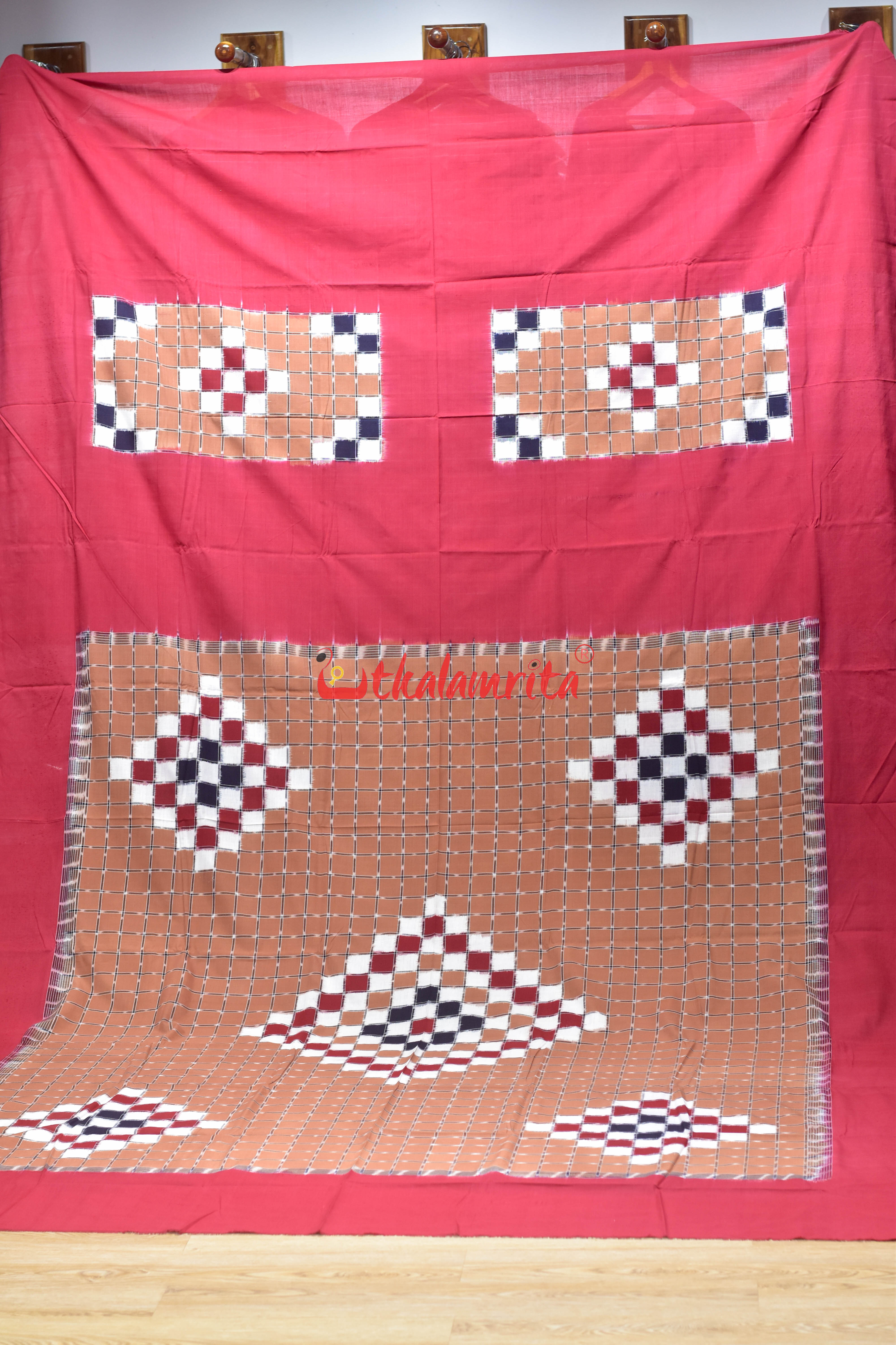 Brown Red with Checks Pasapali Cotton Bedsheet