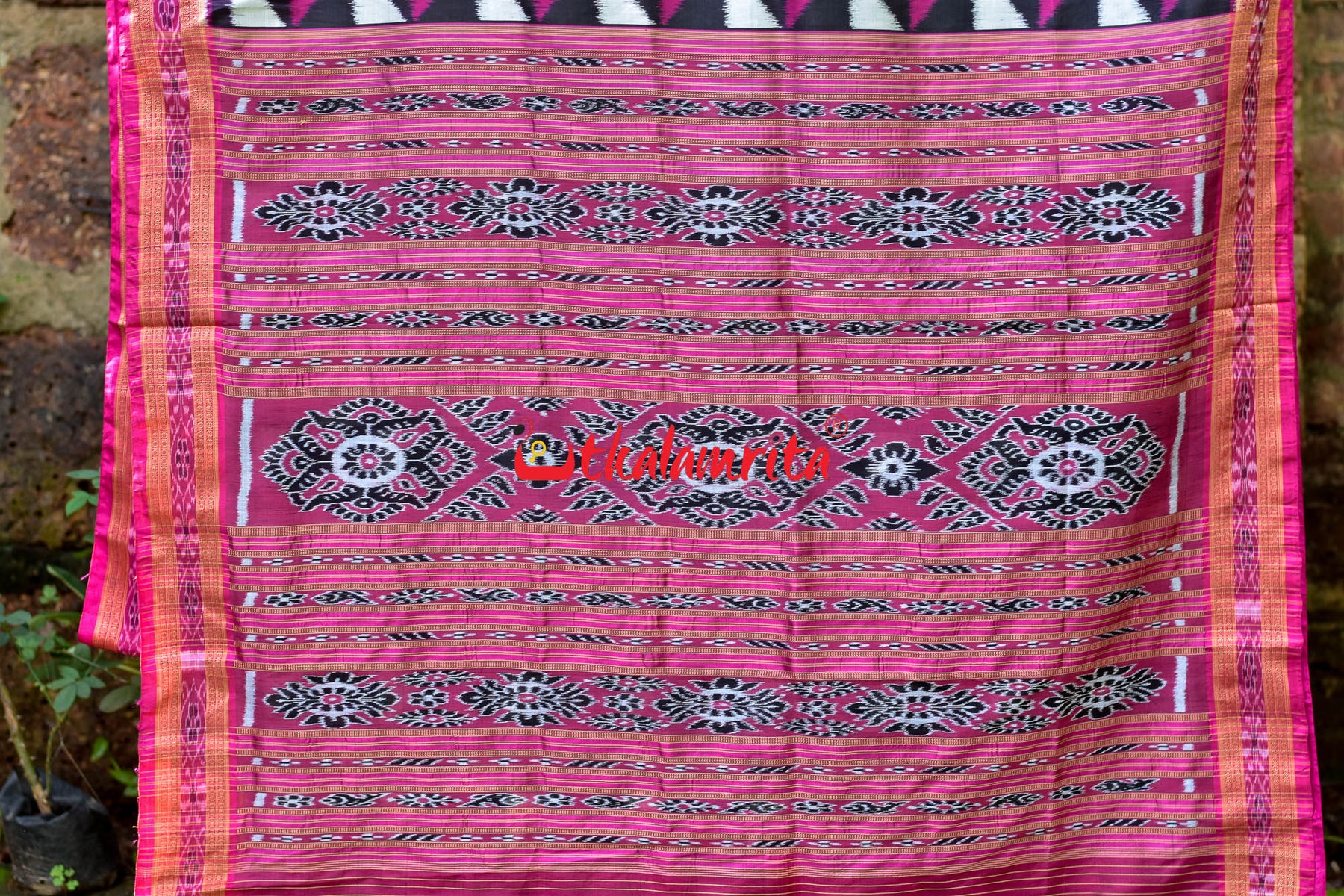 Pataka Magenta Khandua Silk Saree