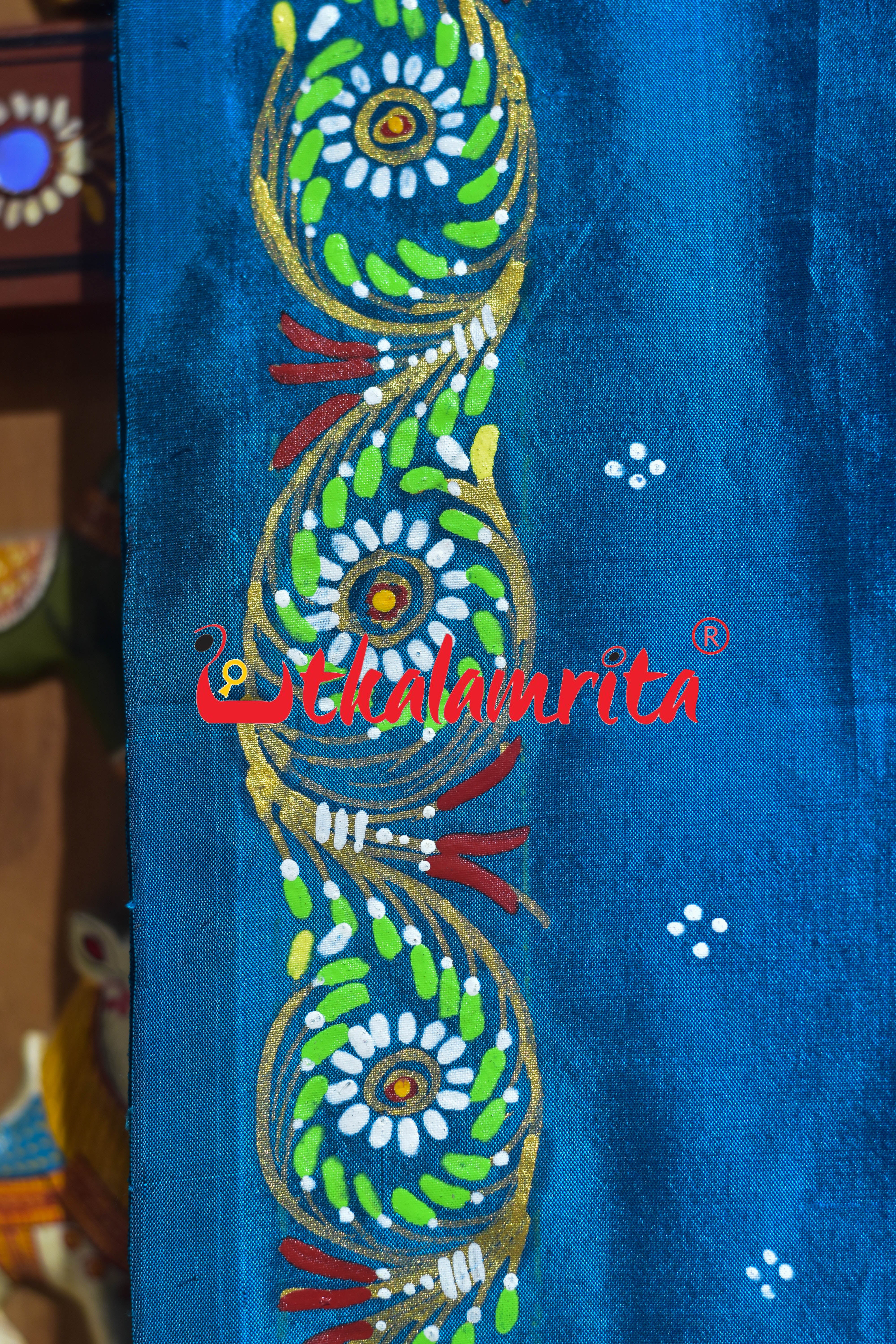 Copper Sulphate Raja Rani Theme Pattachitra Silk Saree